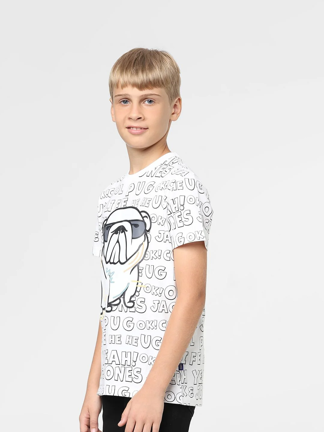 Boys White Printed Crew Neck T-shirt - Image 3