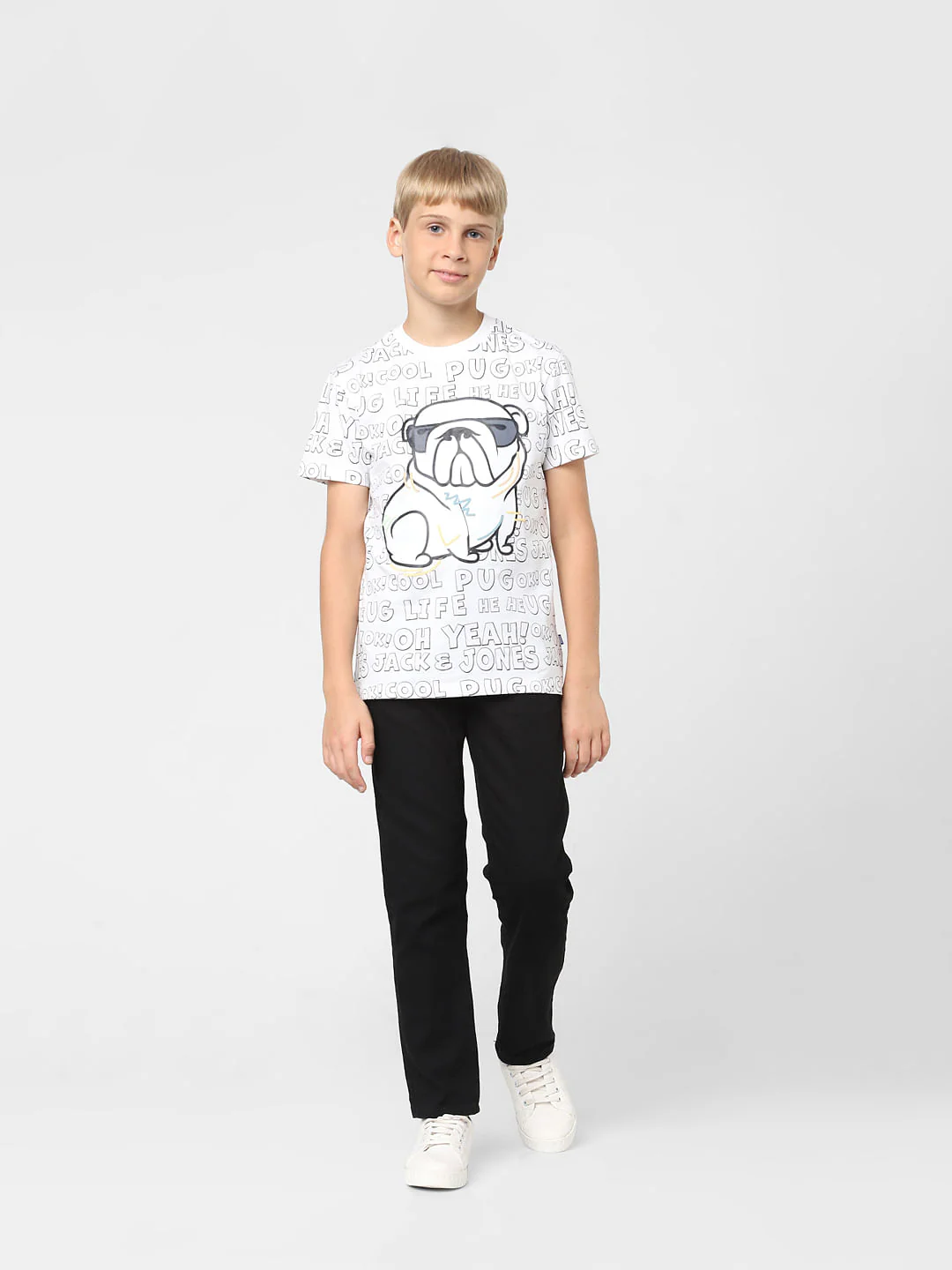 Boys White Printed Crew Neck T-shirt - Image 6