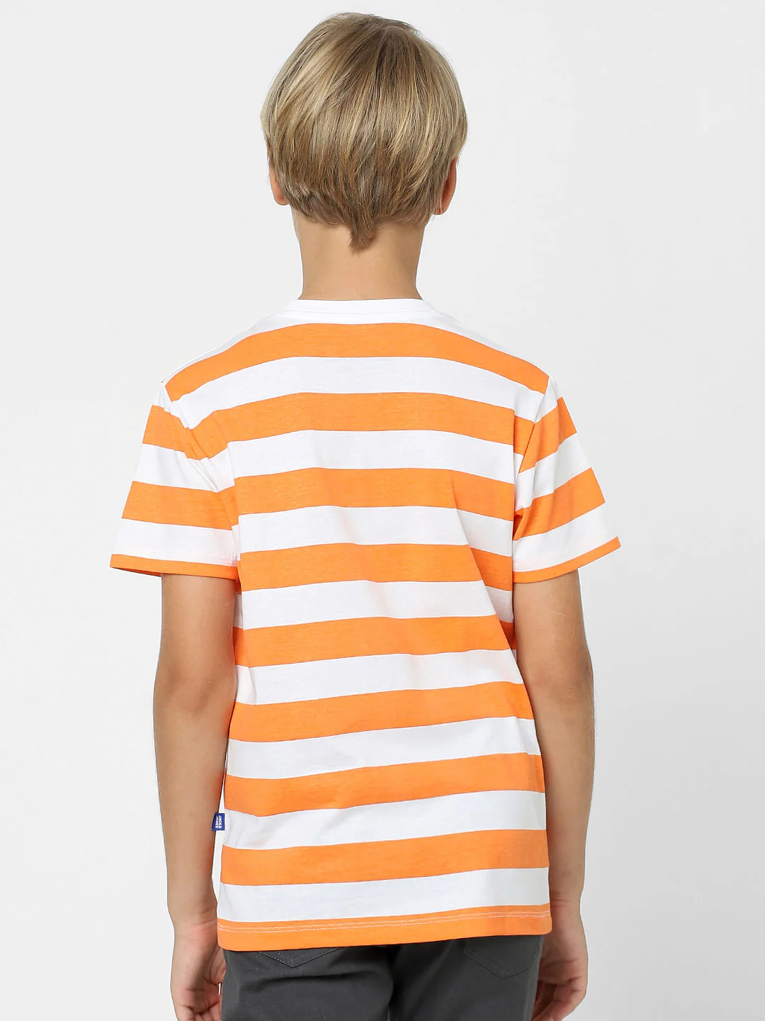 Boys Orange Striped Crew Neck T-shirt - Image 4