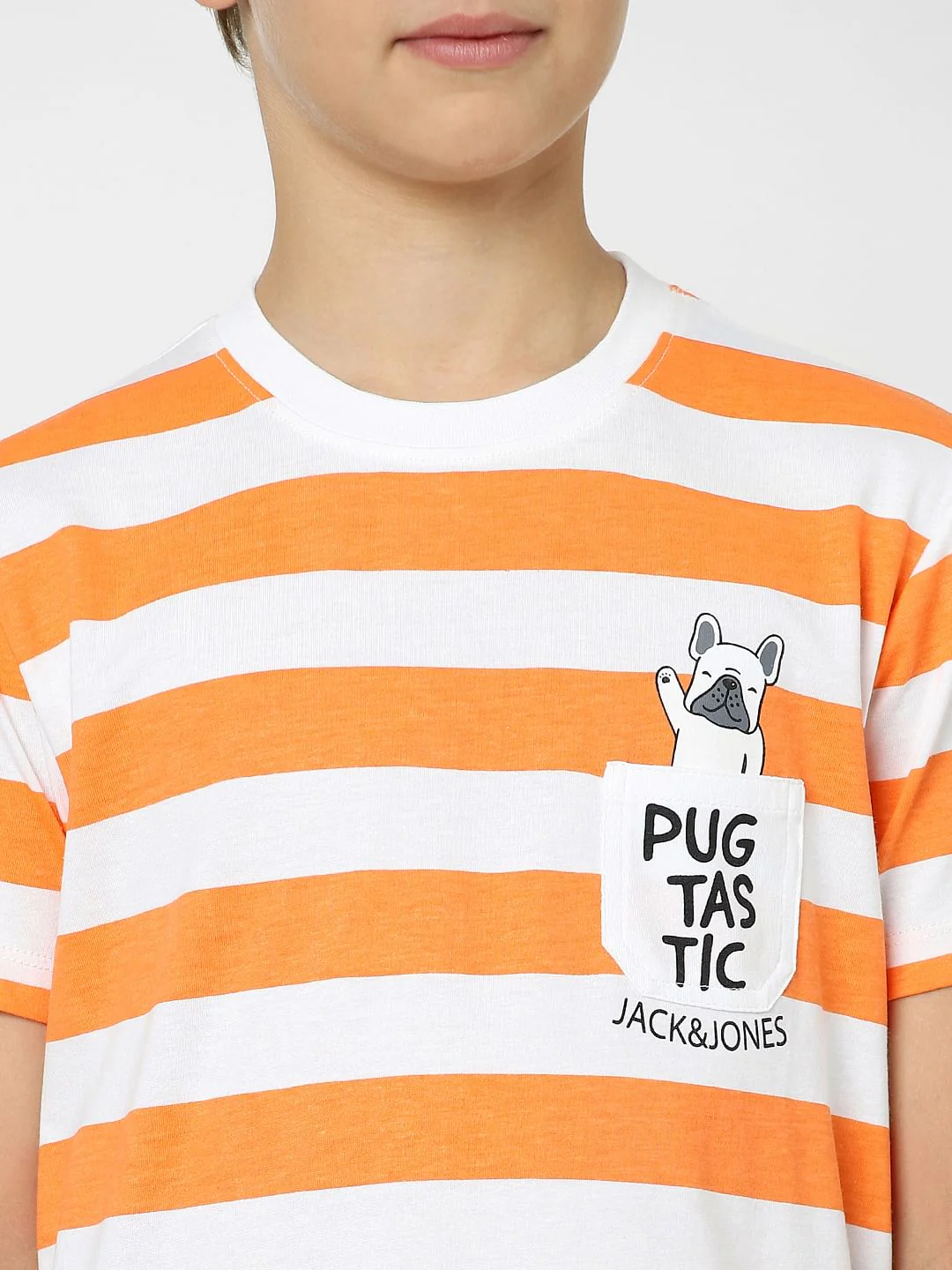 Boys Orange Striped Crew Neck T-shirt - Image 5