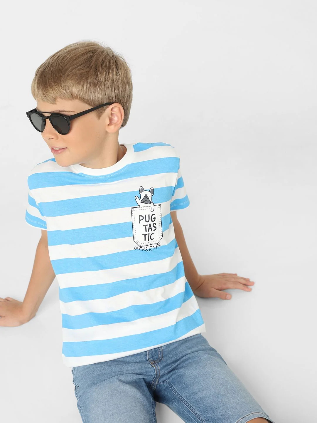 Boys Blue Striped Crew Neck T-shirt