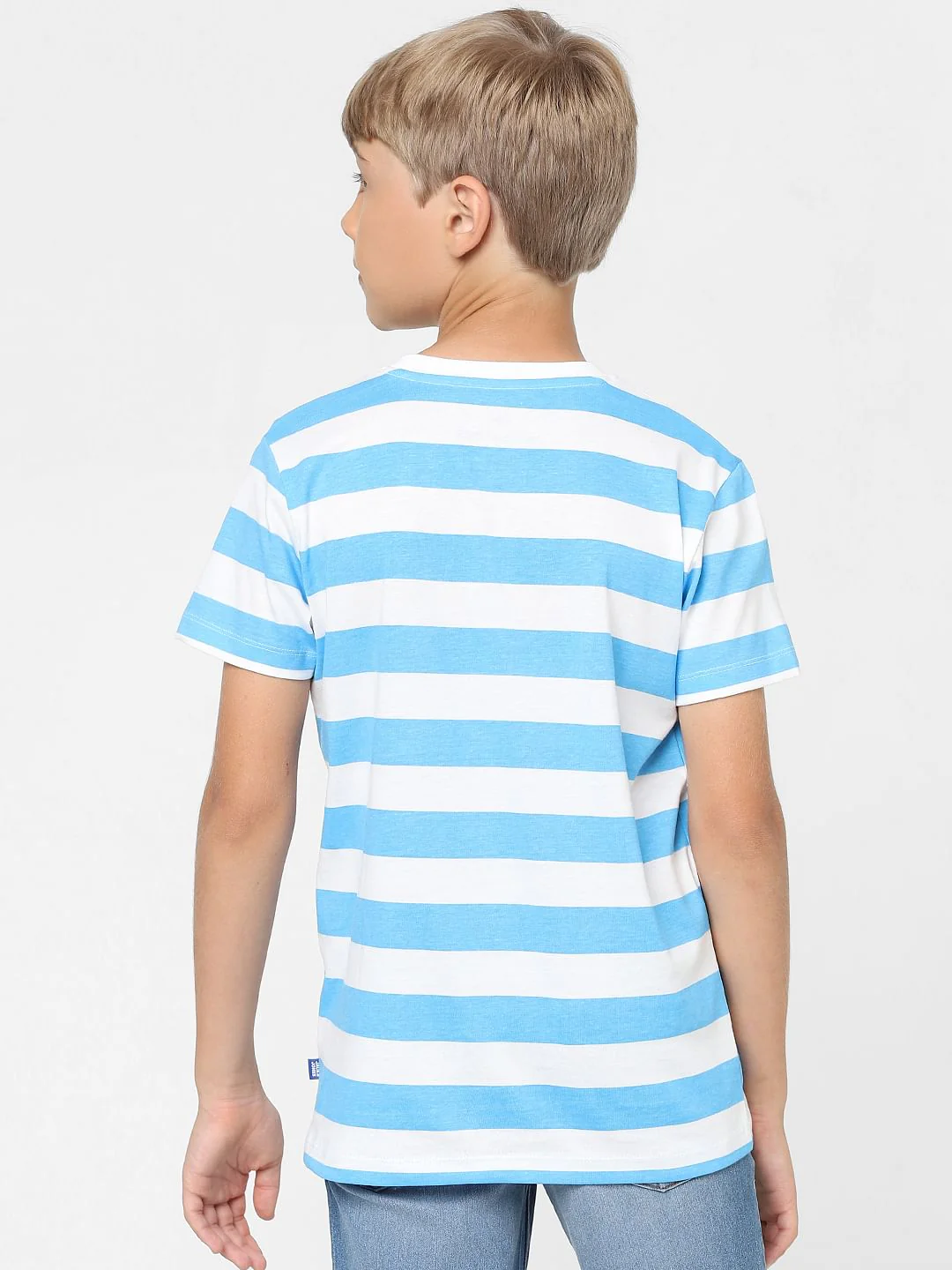 Boys Blue Striped Crew Neck T-shirt - Image 4