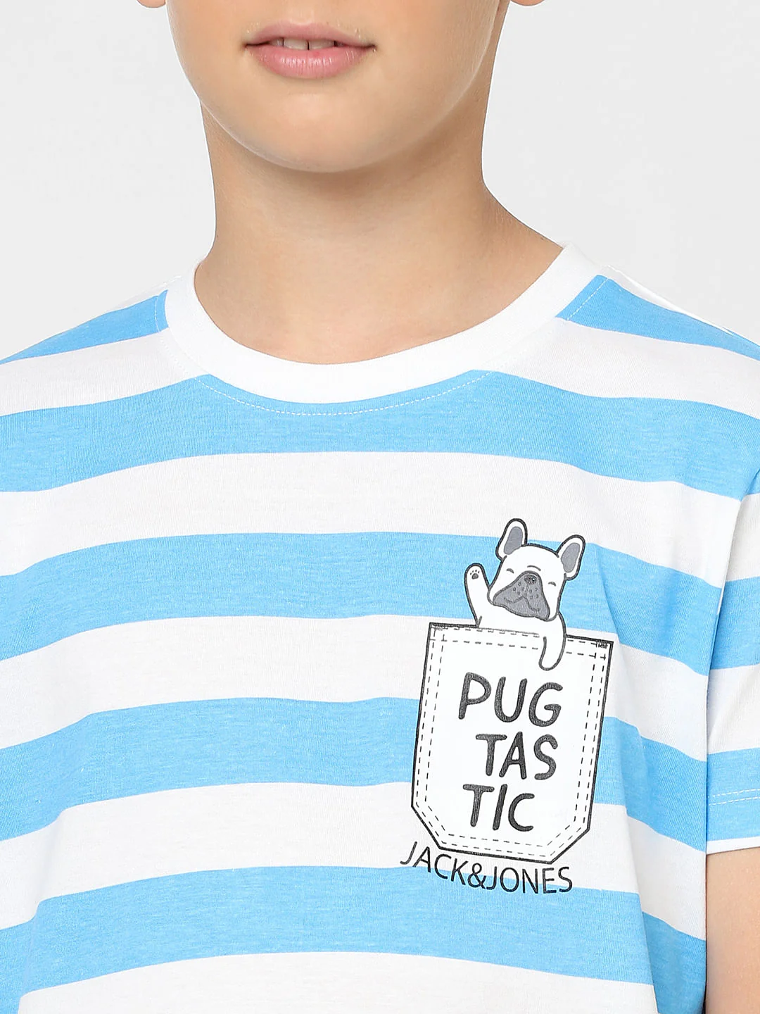 Boys Blue Striped Crew Neck T-shirt - Image 5