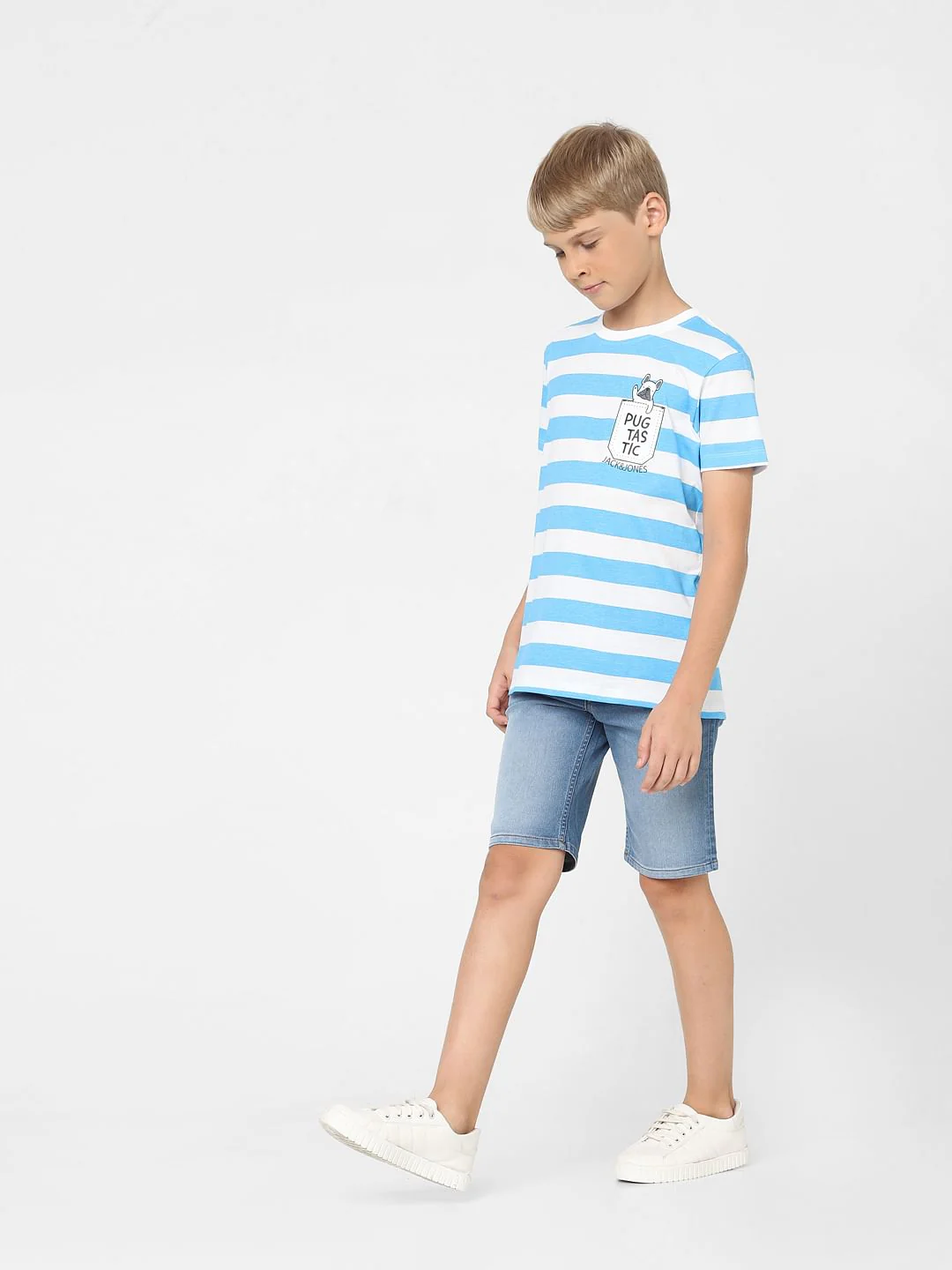 Boys Blue Striped Crew Neck T-shirt - Image 6
