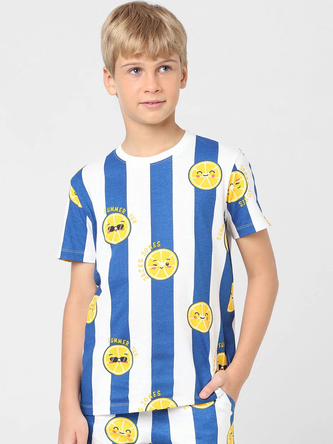 Boys Blue Striped Co-ord T-shirt - Image 2