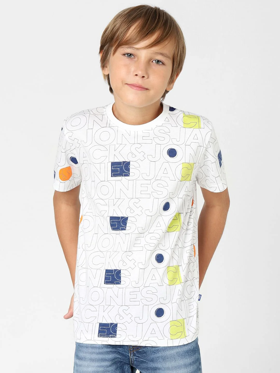 Boys White Logo Print Crew Neck T-shirt - Image 2