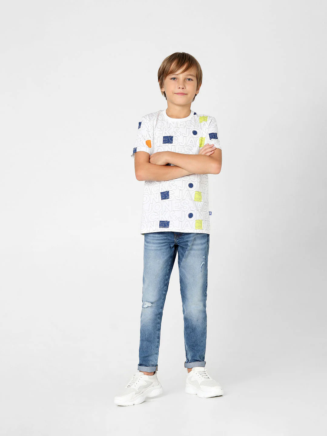 Boys White Logo Print Crew Neck T-shirt - Image 6