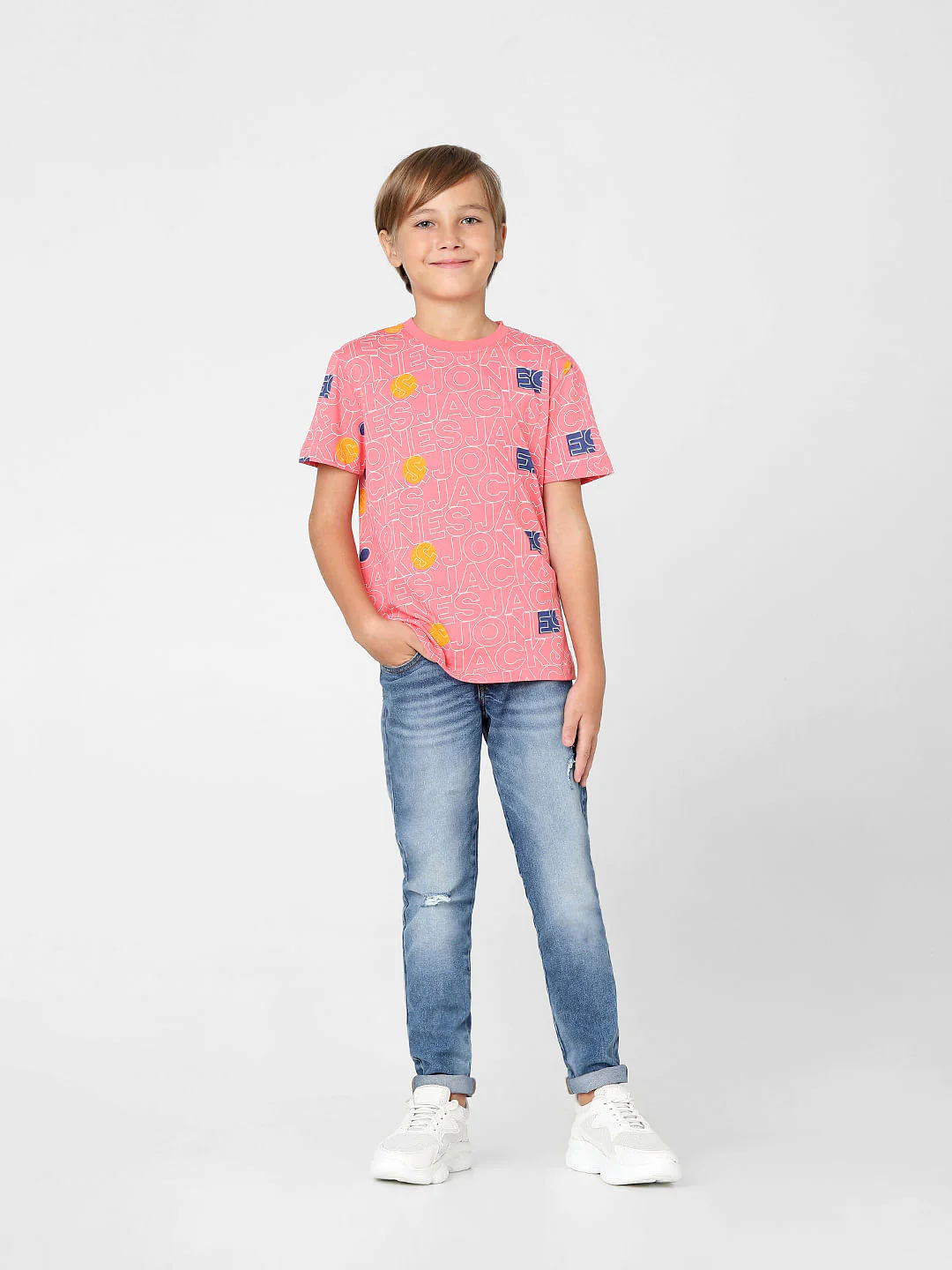 Boys Pink Logo Print Crew Neck T-shirt - Image 6
