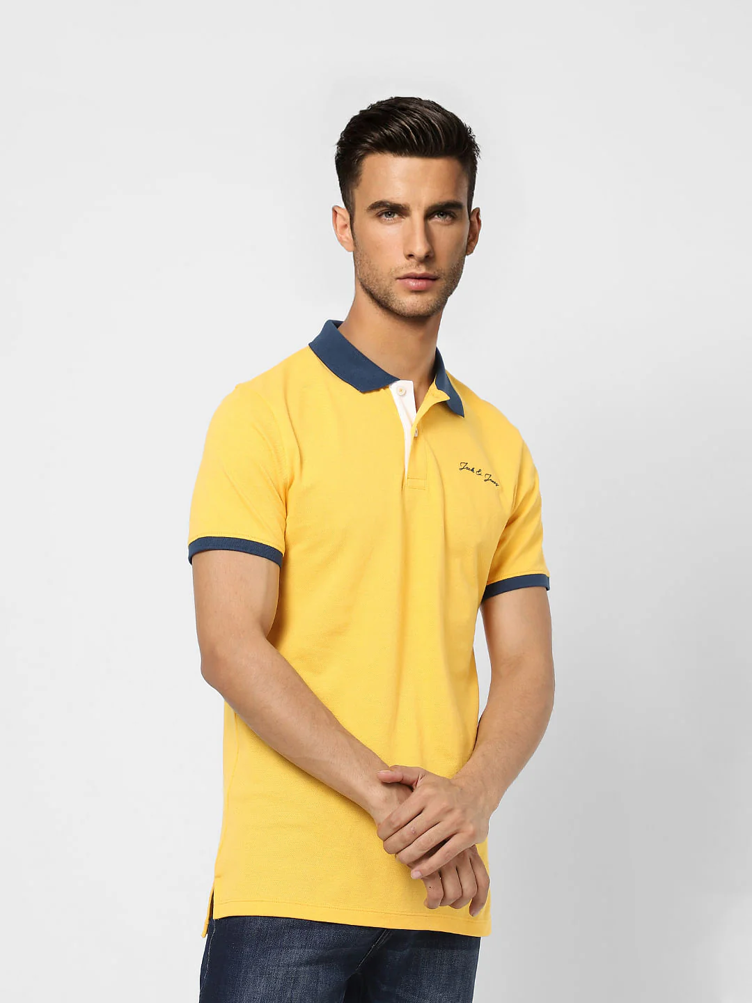 Yellow Contrast Tipping Polo T-shirt - Image 3