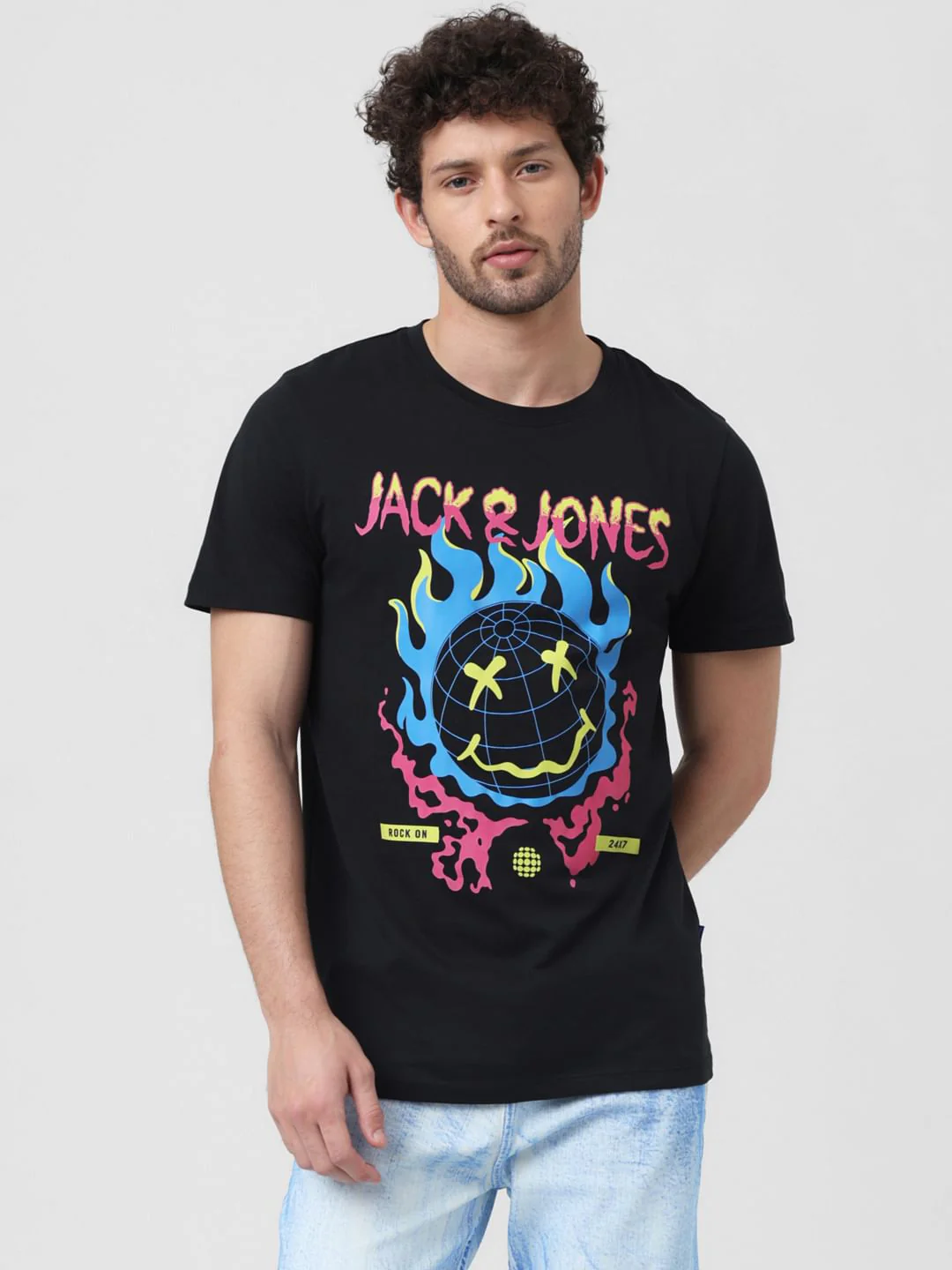 X Sunburn Black Rock-On Print Crew Neck T-shirt - Image 2
