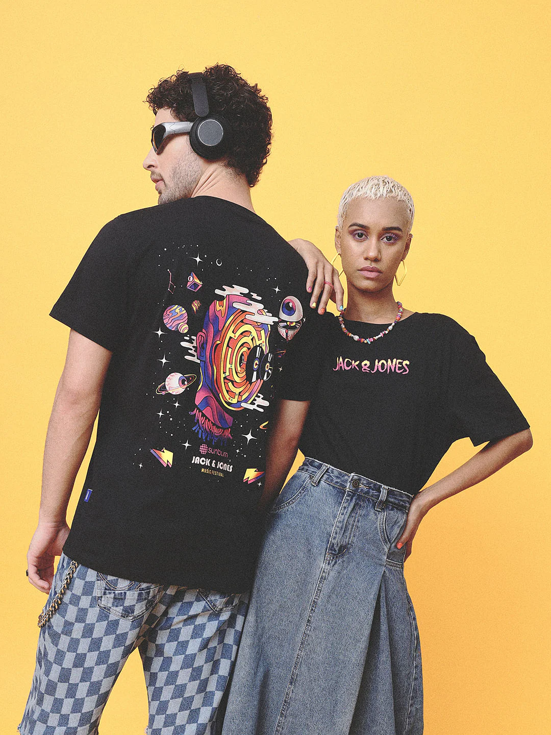 X Sunburn Black Techno Print Crew Neck T-shirt