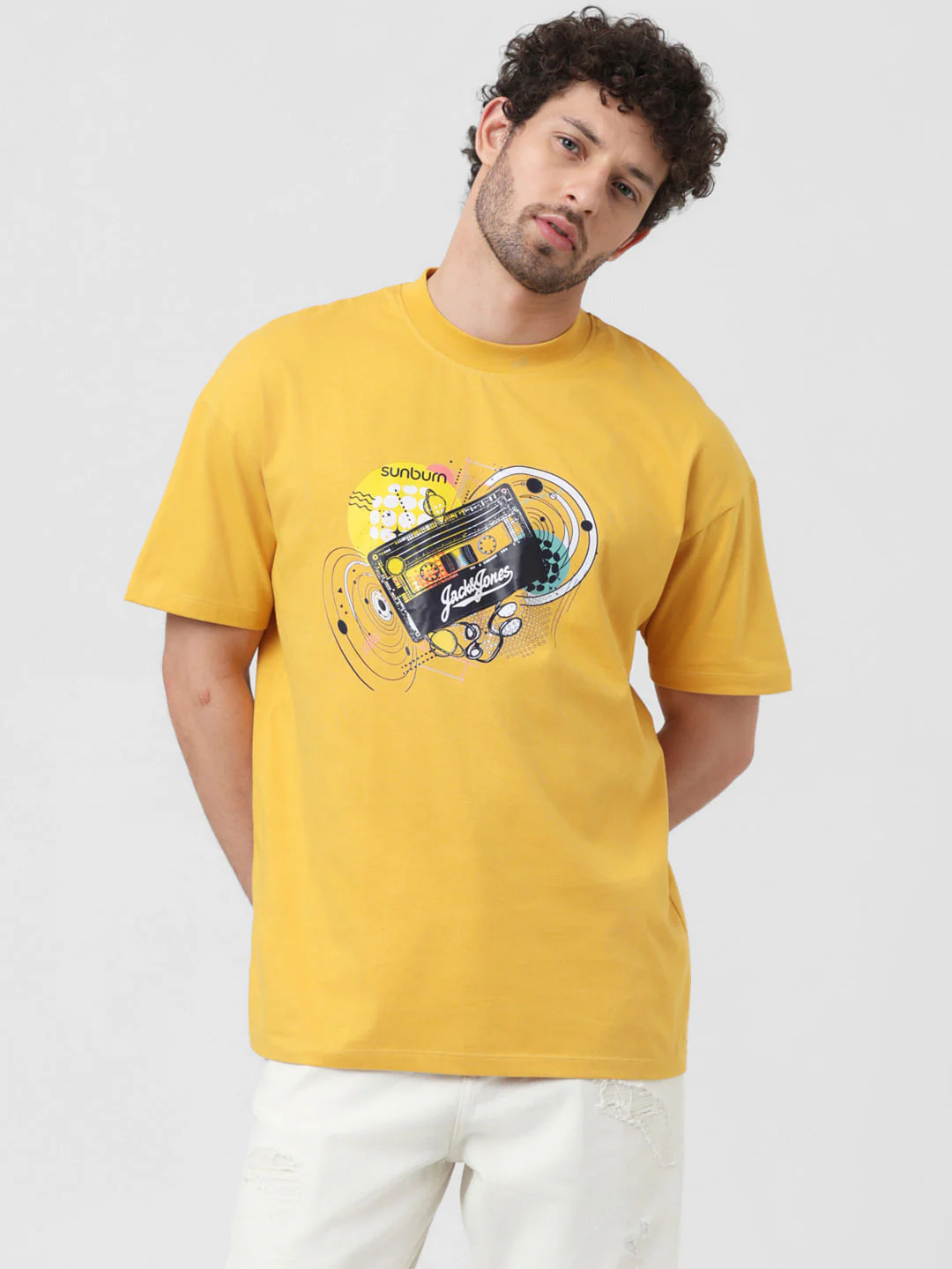 X Sunburn Yellow Printed Crew Neck T-shirt - Image 2