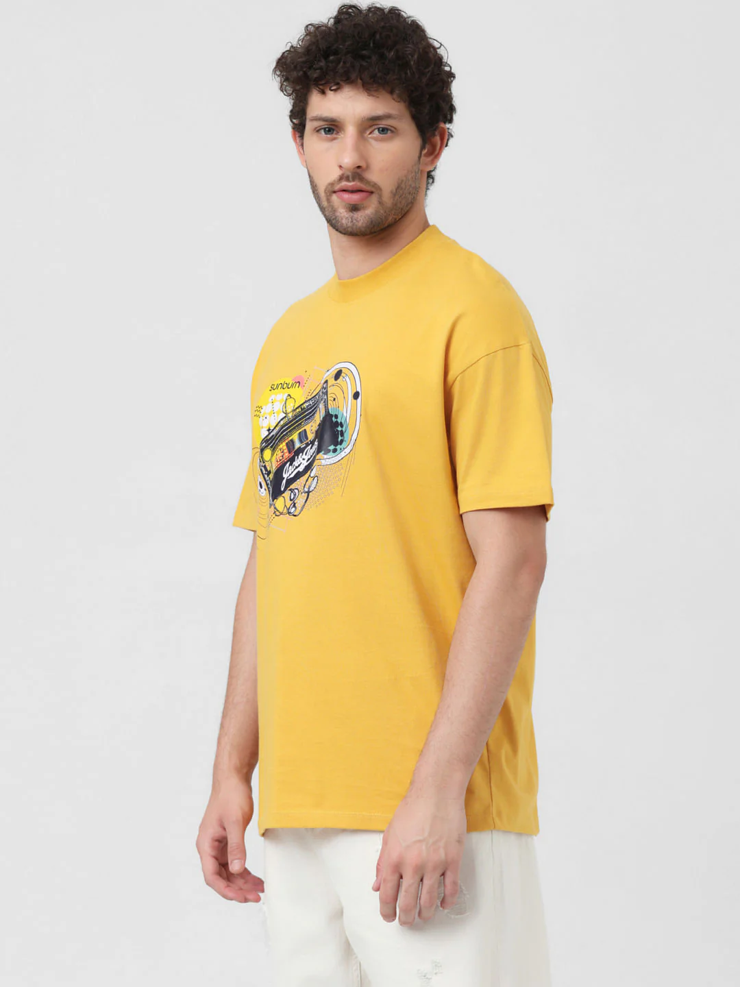 X Sunburn Yellow Printed Crew Neck T-shirt - Image 3