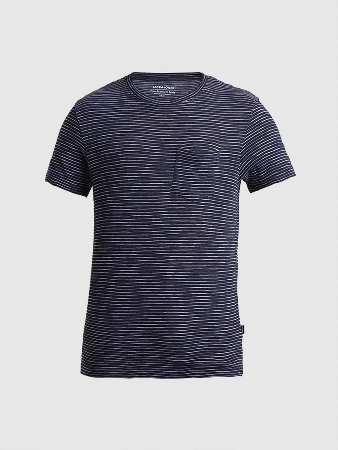 Navy Blue Striped Crew Neck T-shirt - Image 7