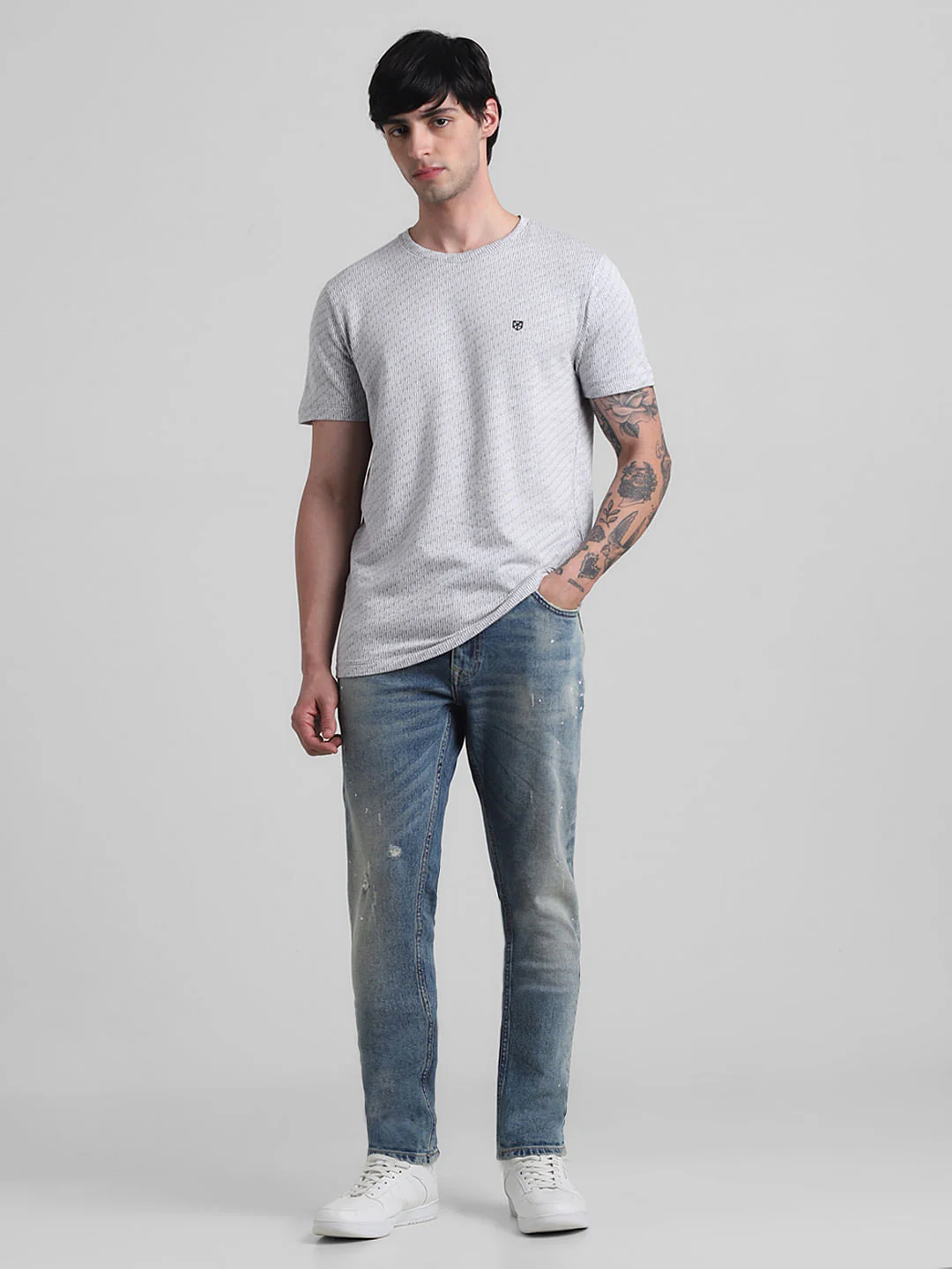 Grey Textured Crew Neck T-shirt - Image 6