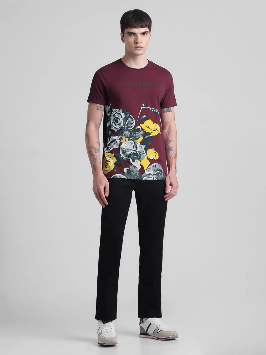 Maroon Floral Crew Neck T-shirt - Image 6