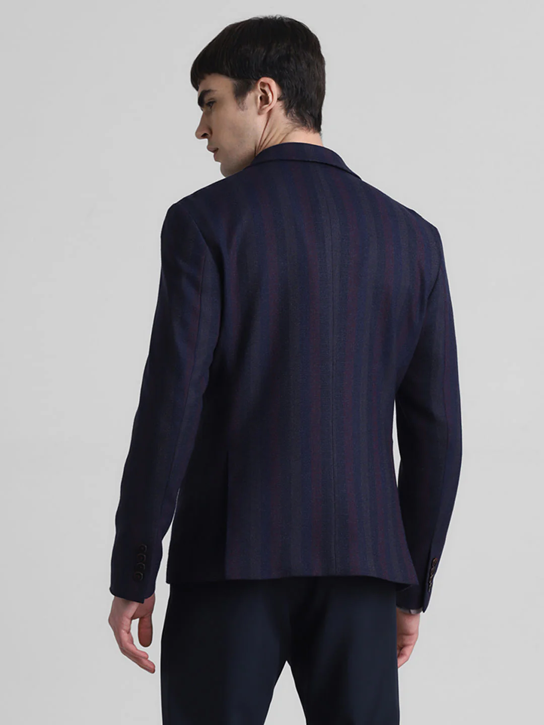 Navy Blue Striped Slim Fit Blazer - Image 4