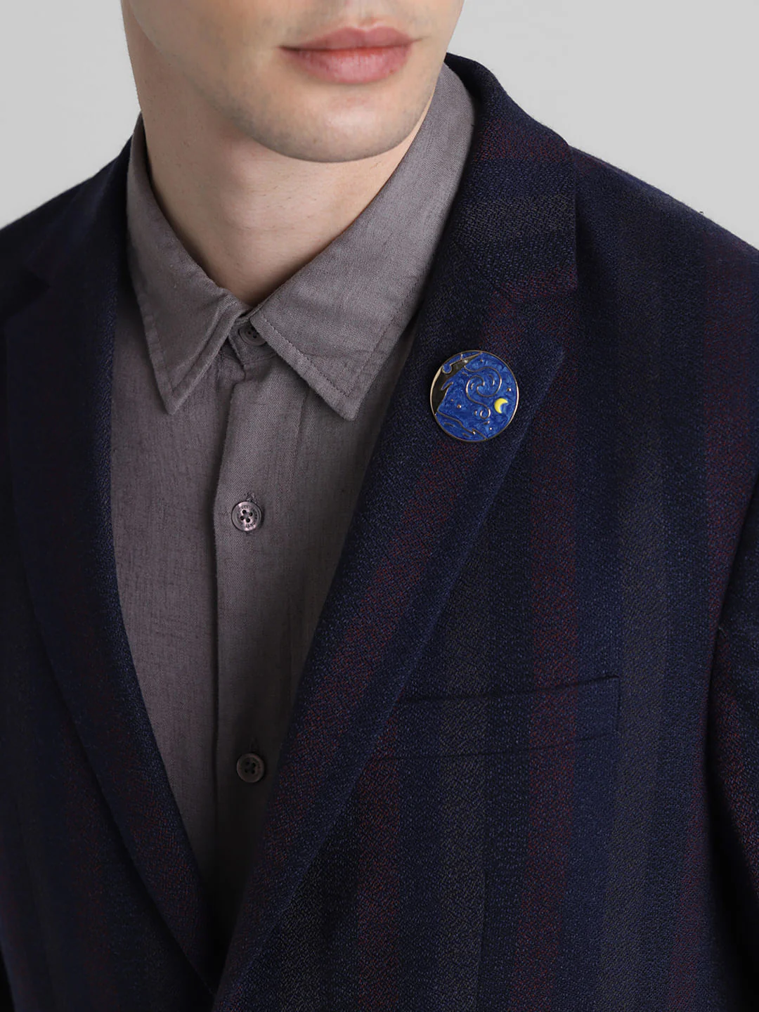 Navy Blue Striped Slim Fit Blazer - Image 5