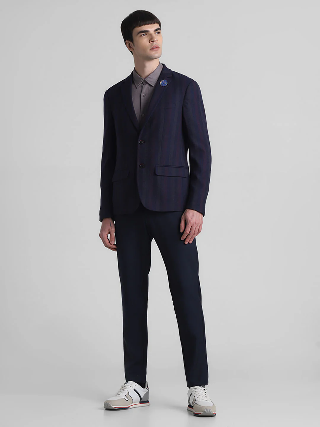 Navy Blue Striped Slim Fit Blazer - Image 6