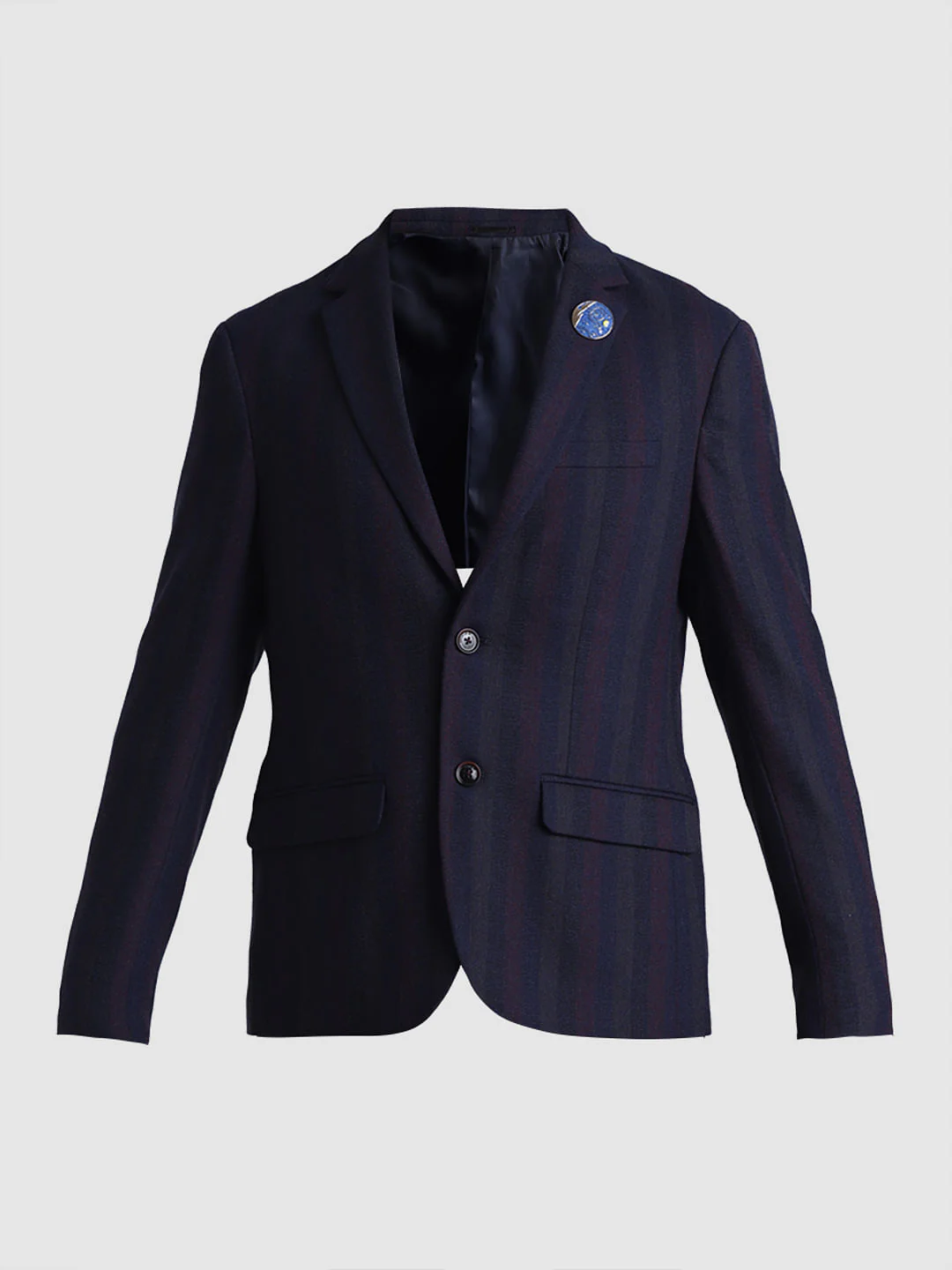 Navy Blue Striped Slim Fit Blazer - Image 7
