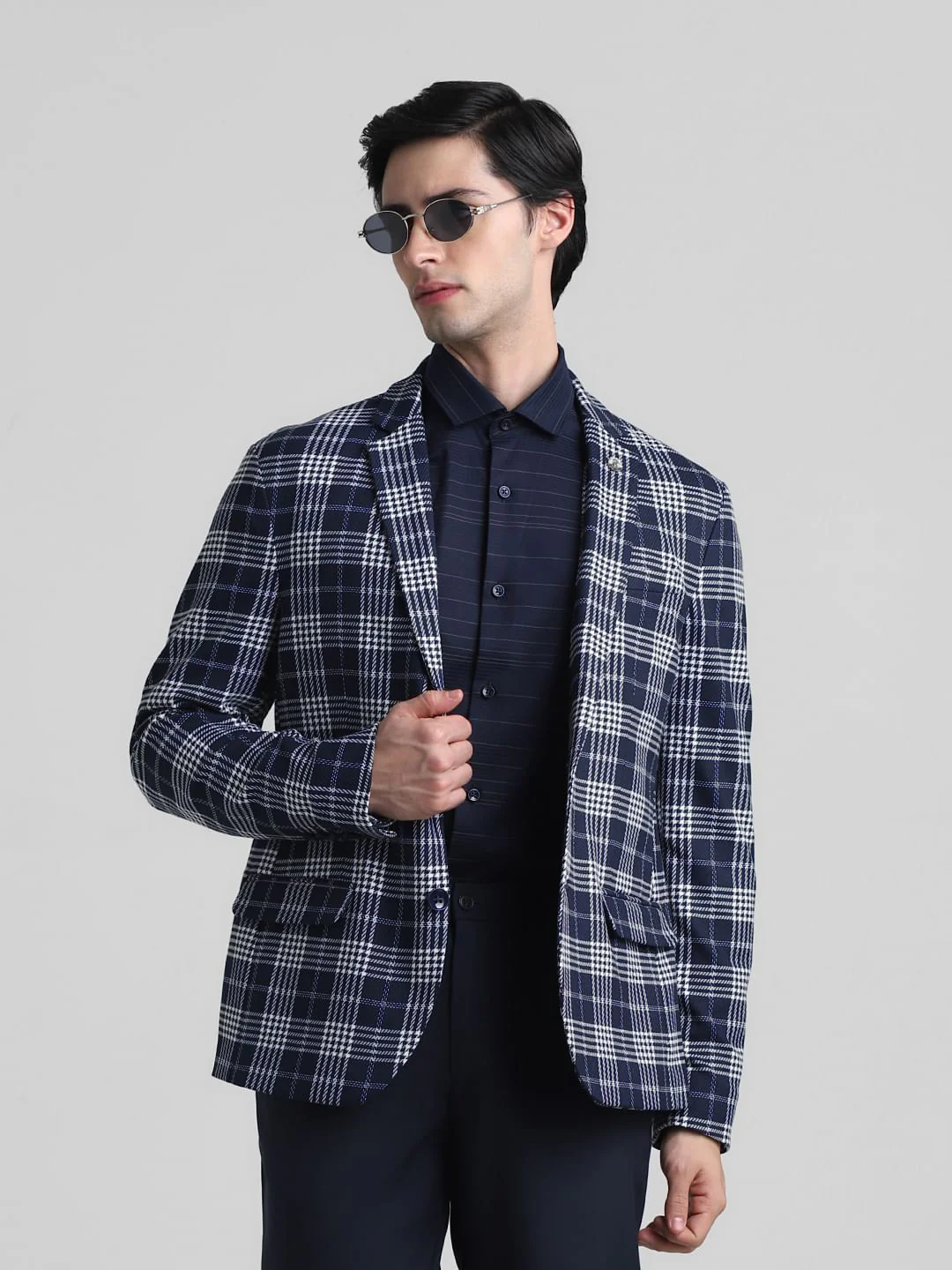 Blue Check Print Blazer