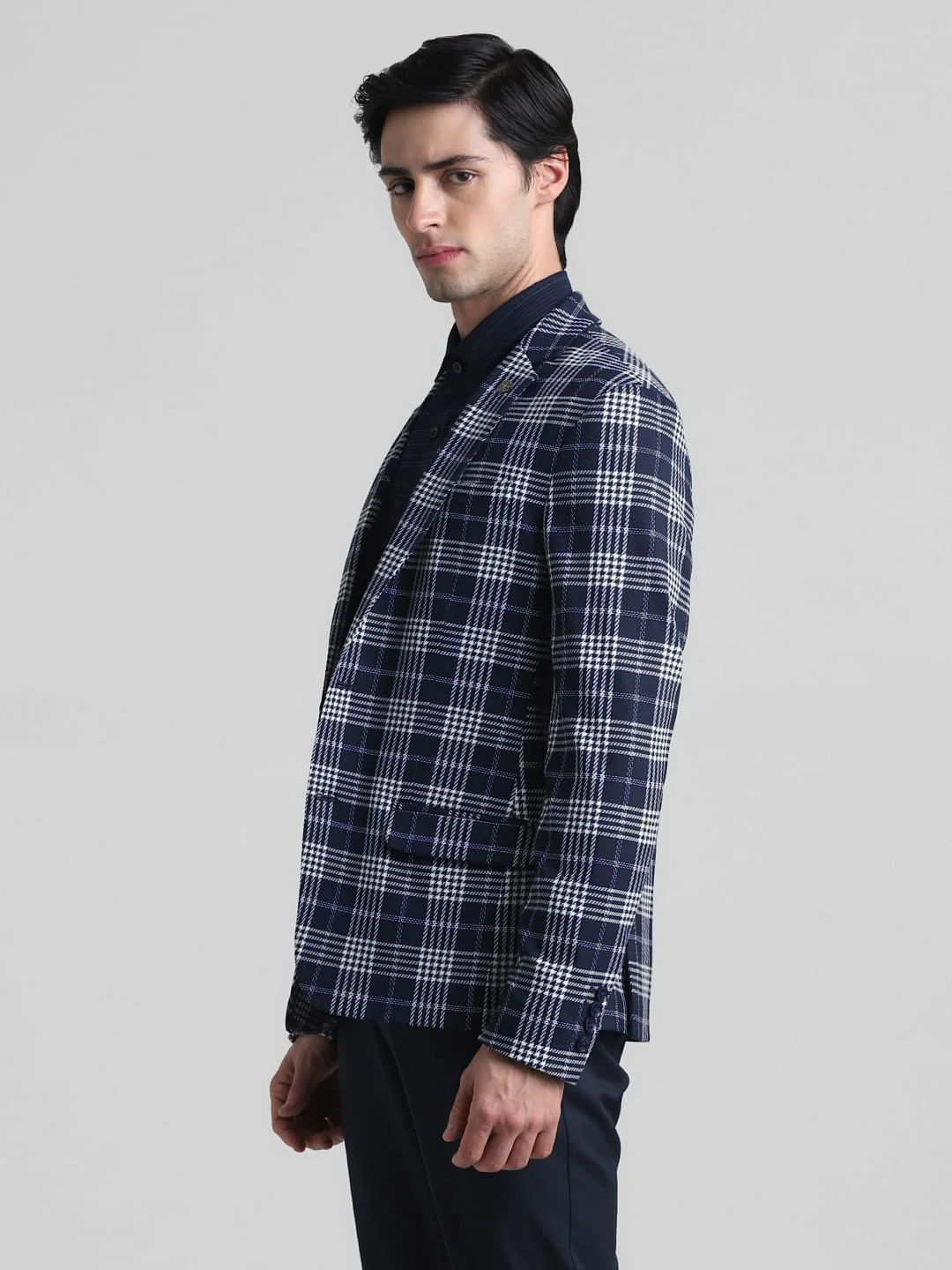 Blue Check Print Blazer - Image 3