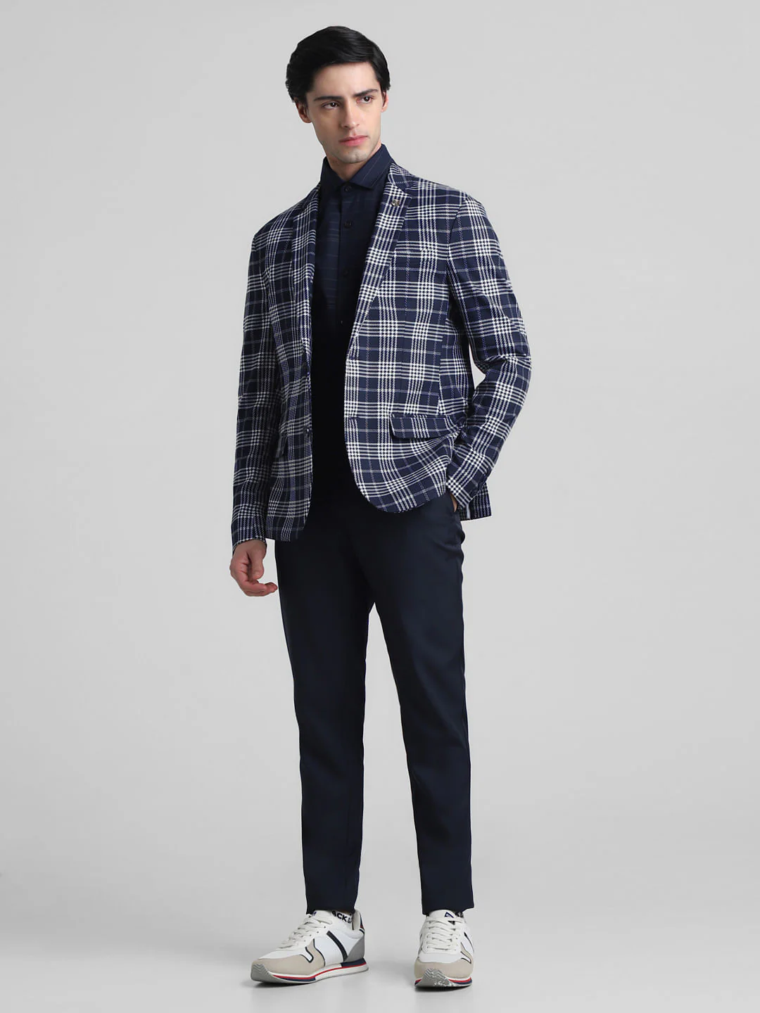 Blue Check Print Blazer - Image 6