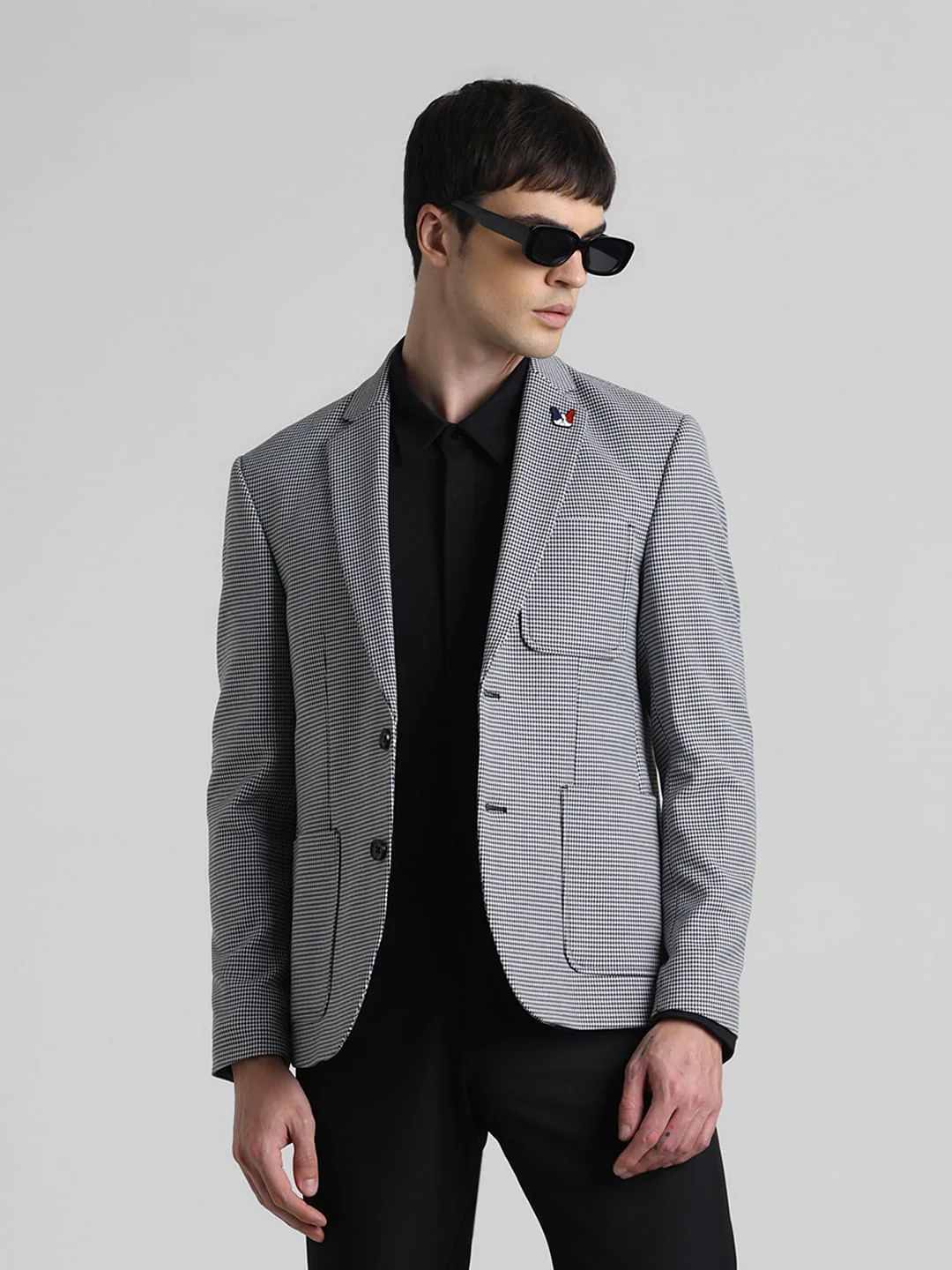 Black Printed Double Button Blazer