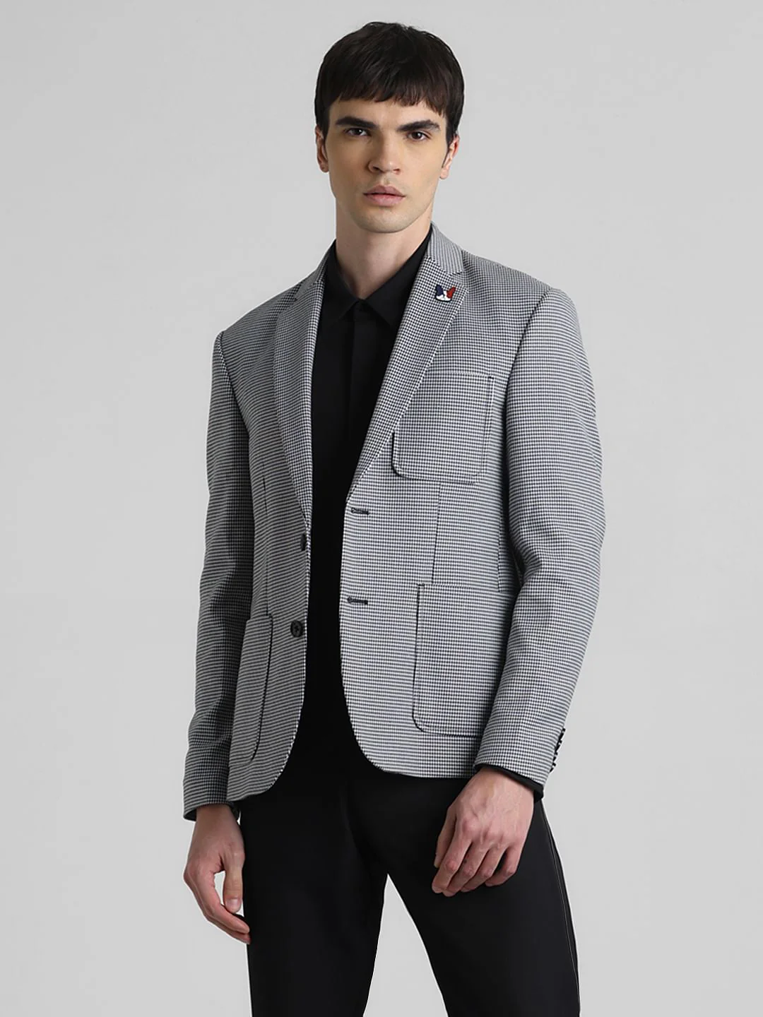 Black Printed Double Button Blazer - Image 2
