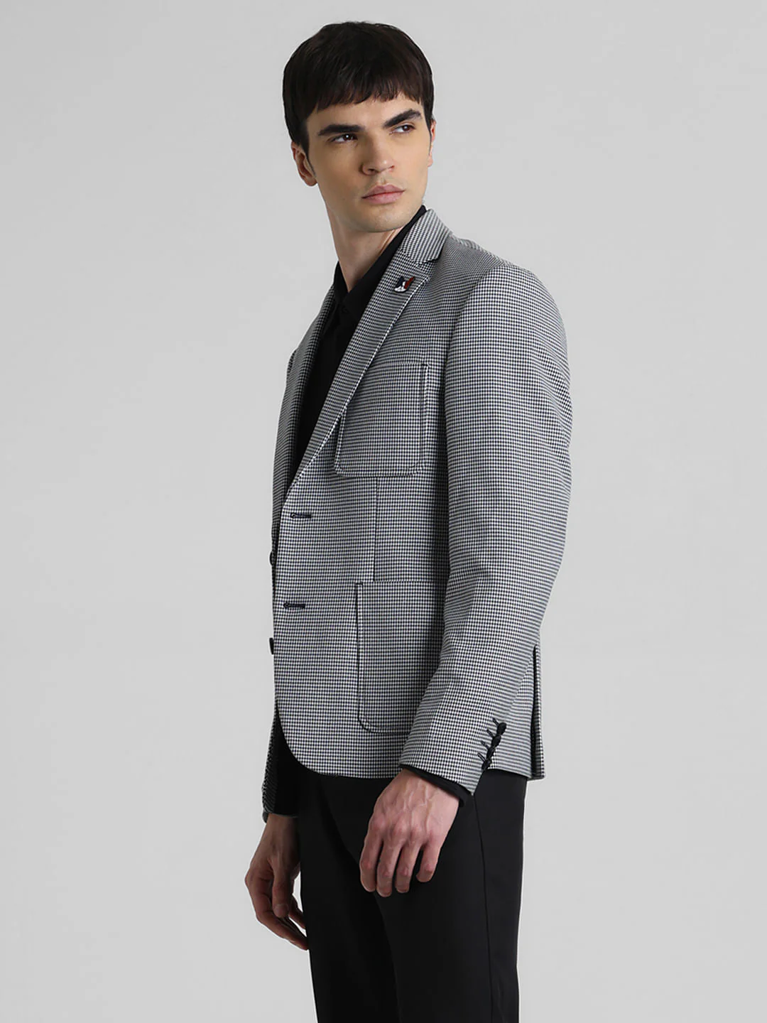 Black Printed Double Button Blazer - Image 3