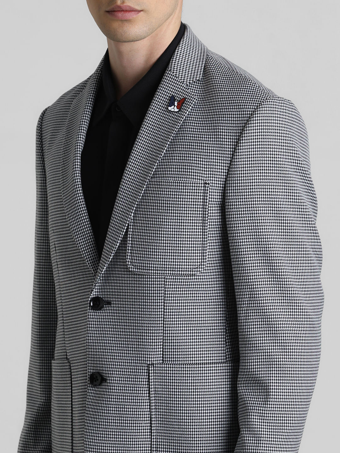 Black Printed Double Button Blazer - Image 5