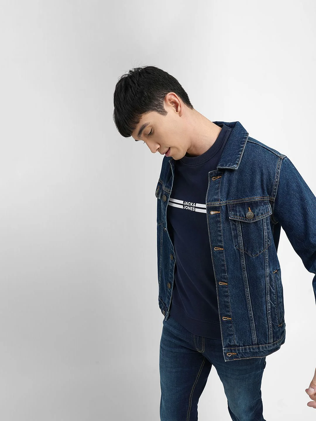 Navy Blue Logo Print Sweatshirt