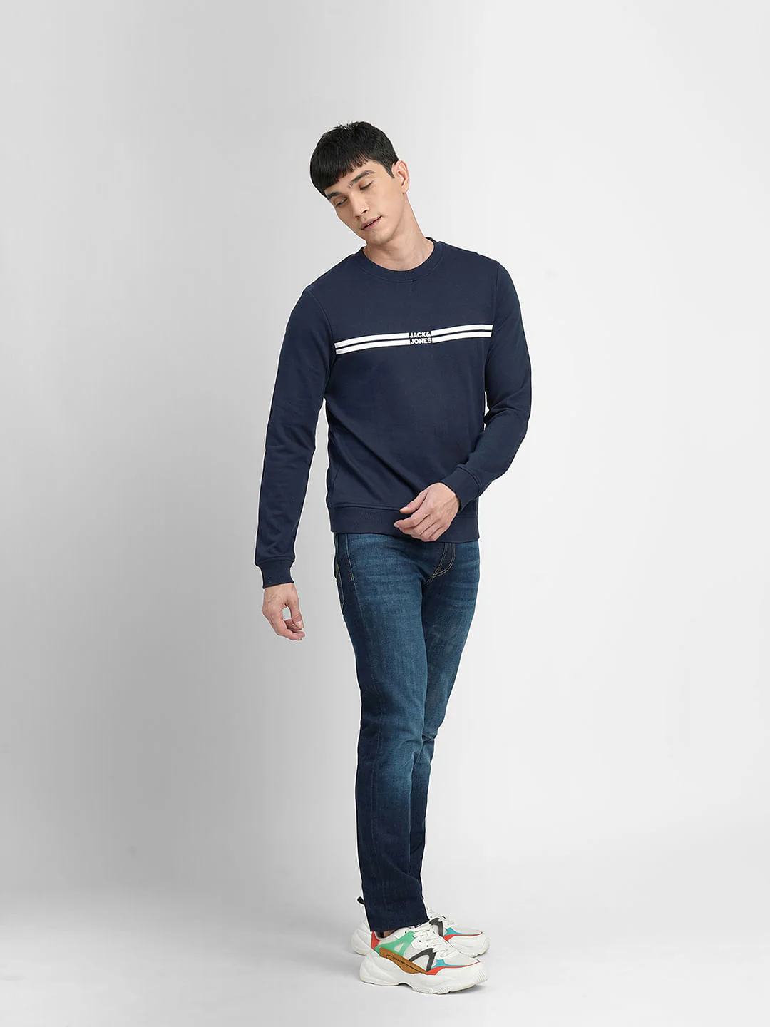Navy Blue Logo Print Sweatshirt - Image 6