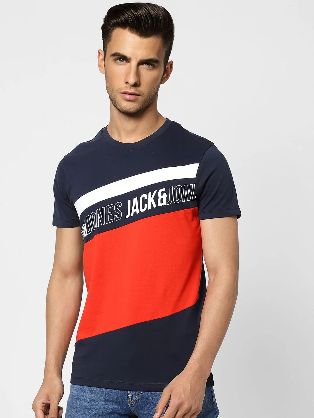 Blue Colourblocked Crew Neck T-shirt - Image 2