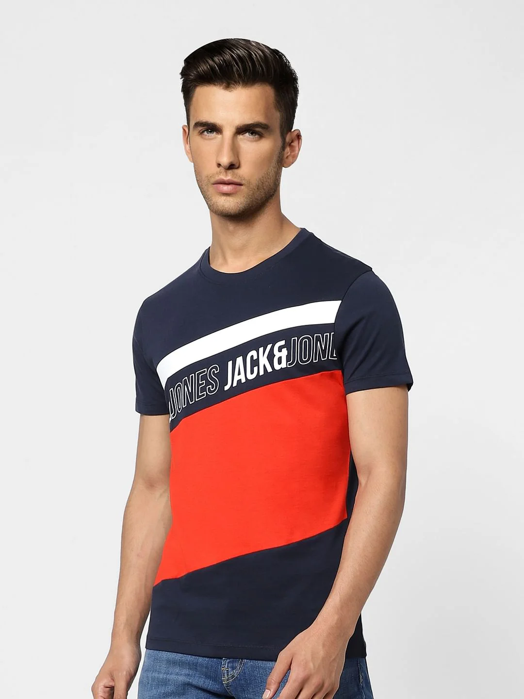 Blue Colourblocked Crew Neck T-shirt - Image 3