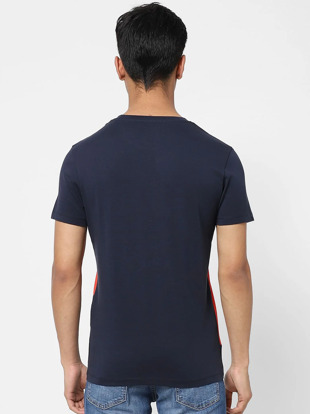 Blue Colourblocked Crew Neck T-shirt - Image 4
