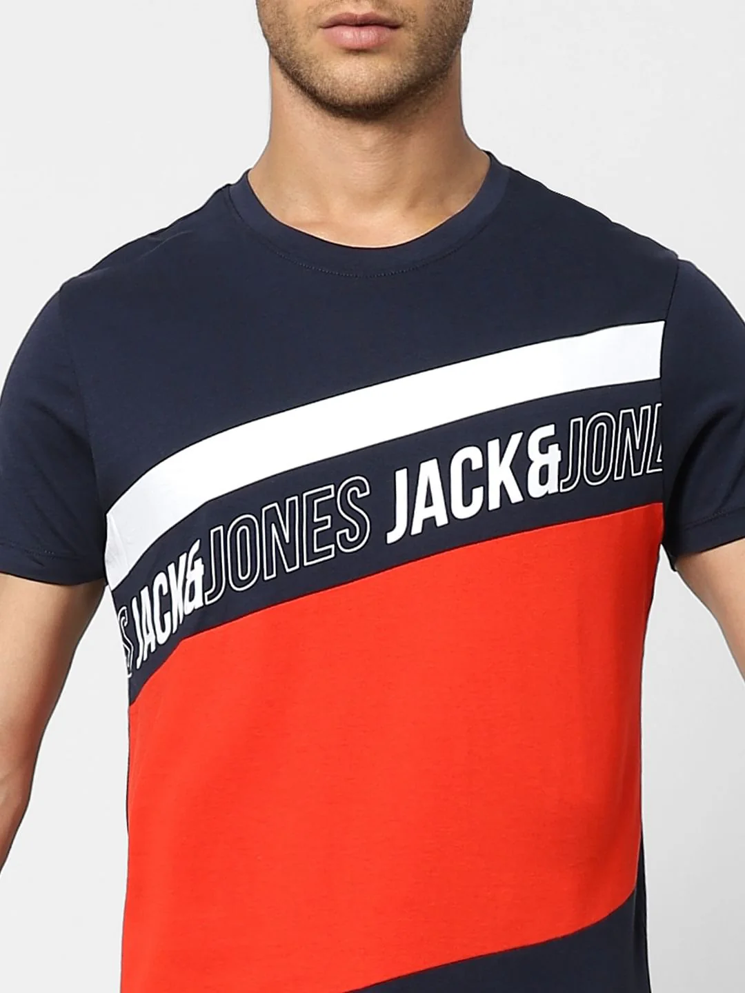Blue Colourblocked Crew Neck T-shirt - Image 5