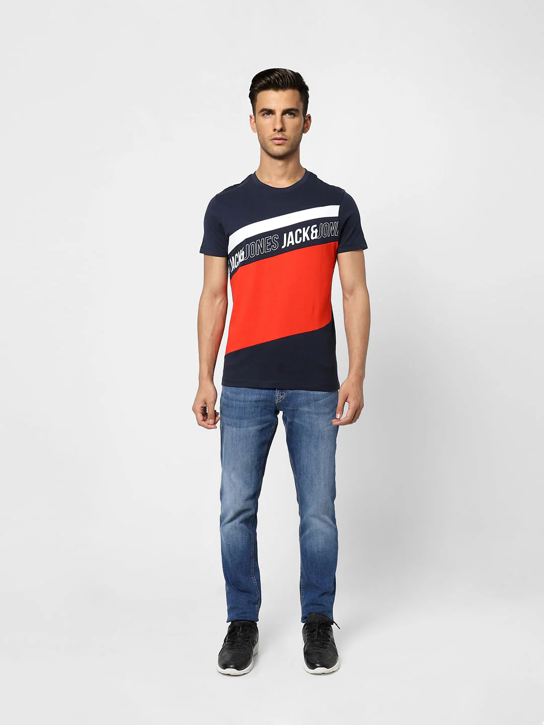 Blue Colourblocked Crew Neck T-shirt - Image 6