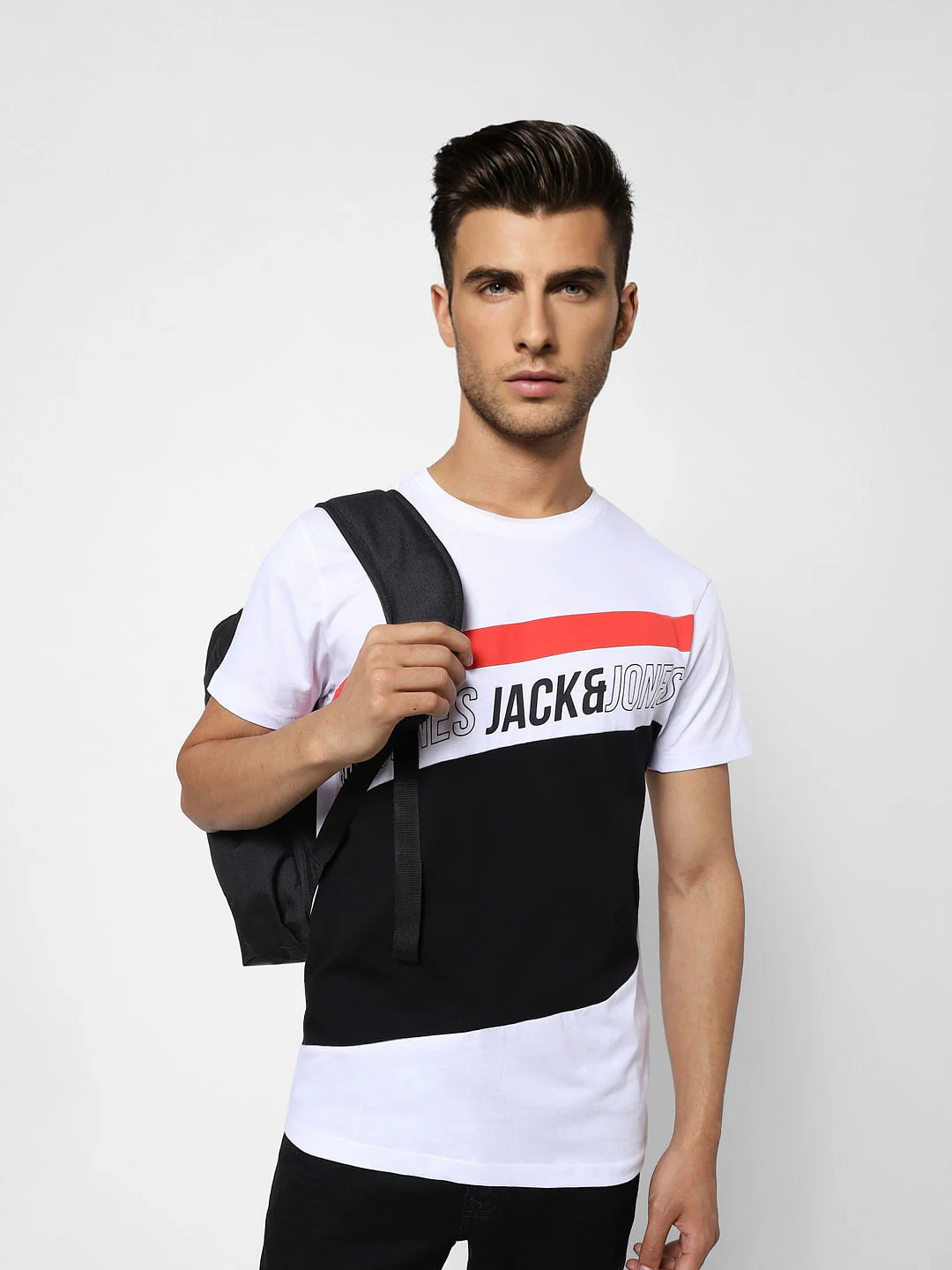 White Colourblocked Crew Neck T-shirt