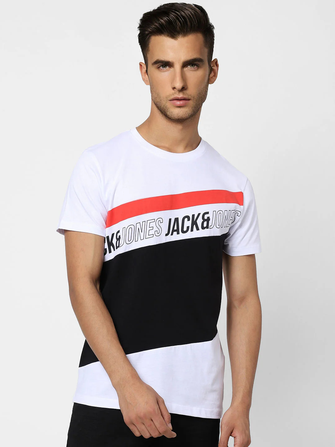 White Colourblocked Crew Neck T-shirt - Image 3
