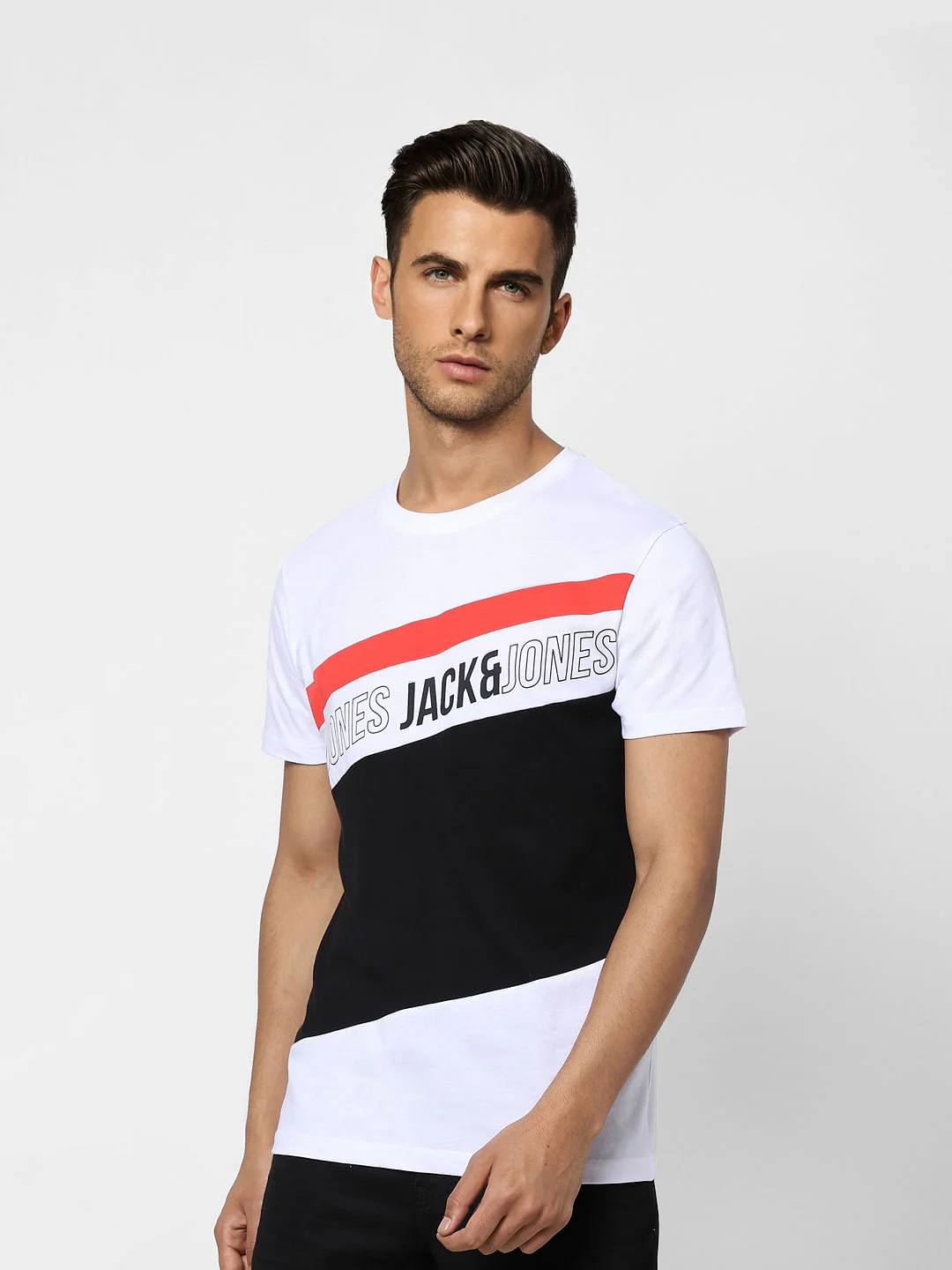 White Colourblocked Crew Neck T-shirt - Image 4
