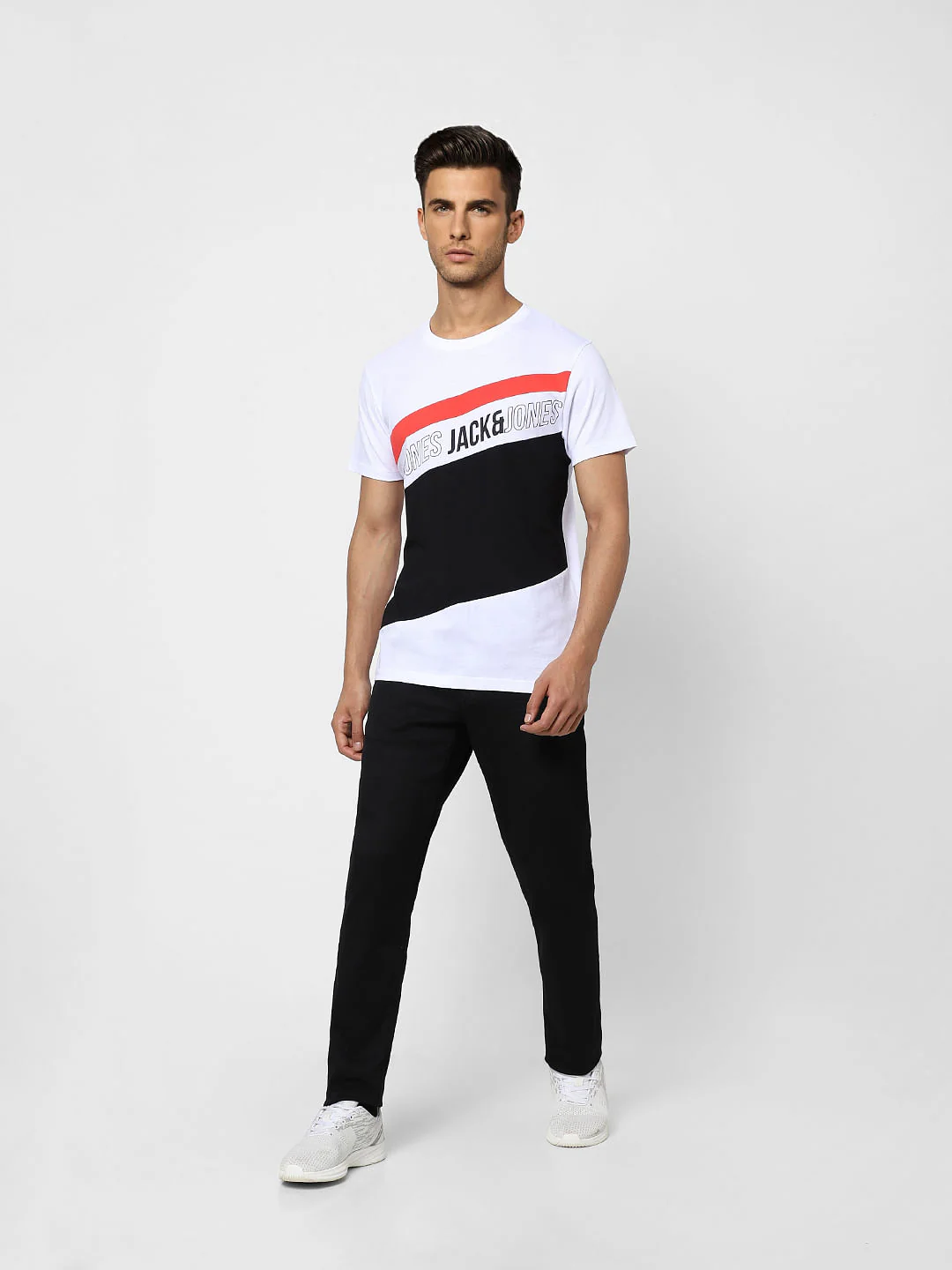 White Colourblocked Crew Neck T-shirt - Image 6
