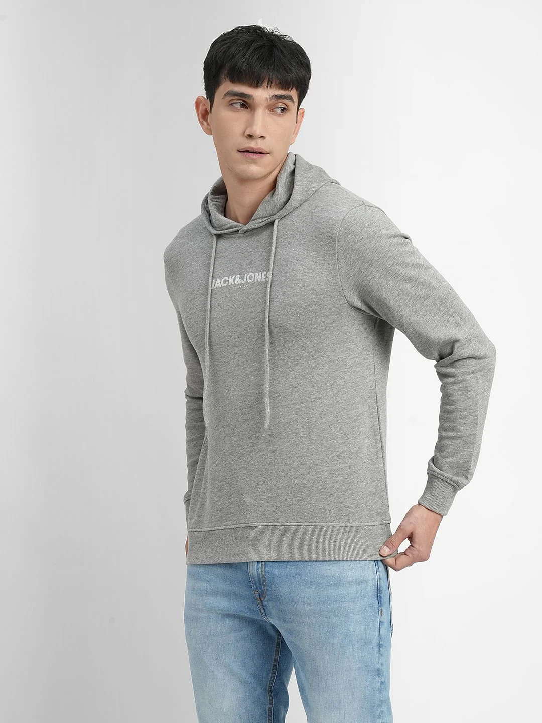 Grey Logo Print Hooded Sweatshirt - Image 3