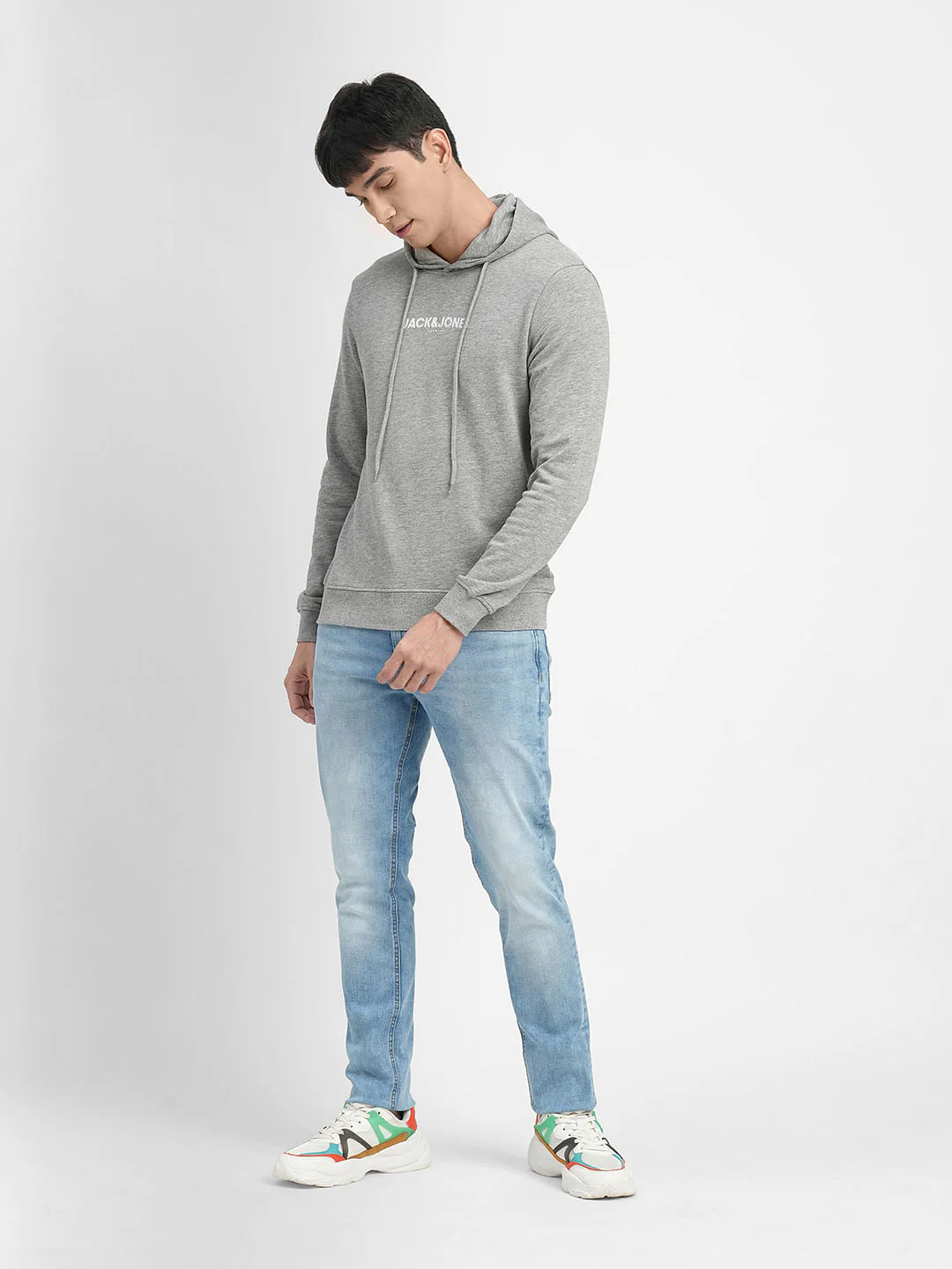 Grey Logo Print Hooded Sweatshirt - Image 6