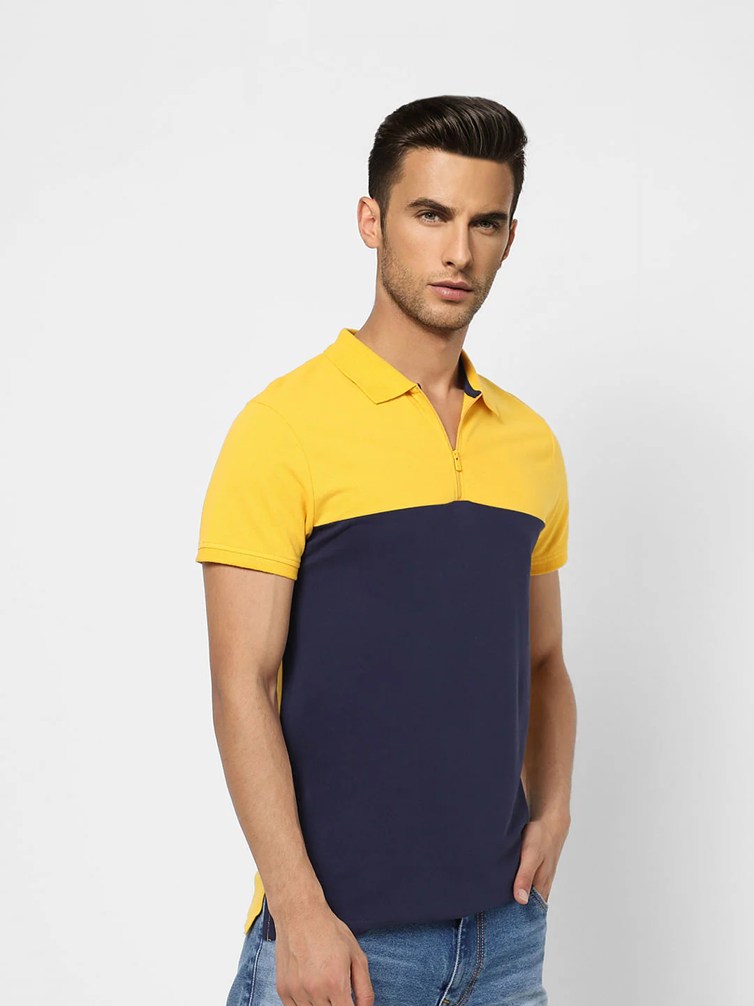 Yellow Colourblocked Polo T-shirt - Image 3