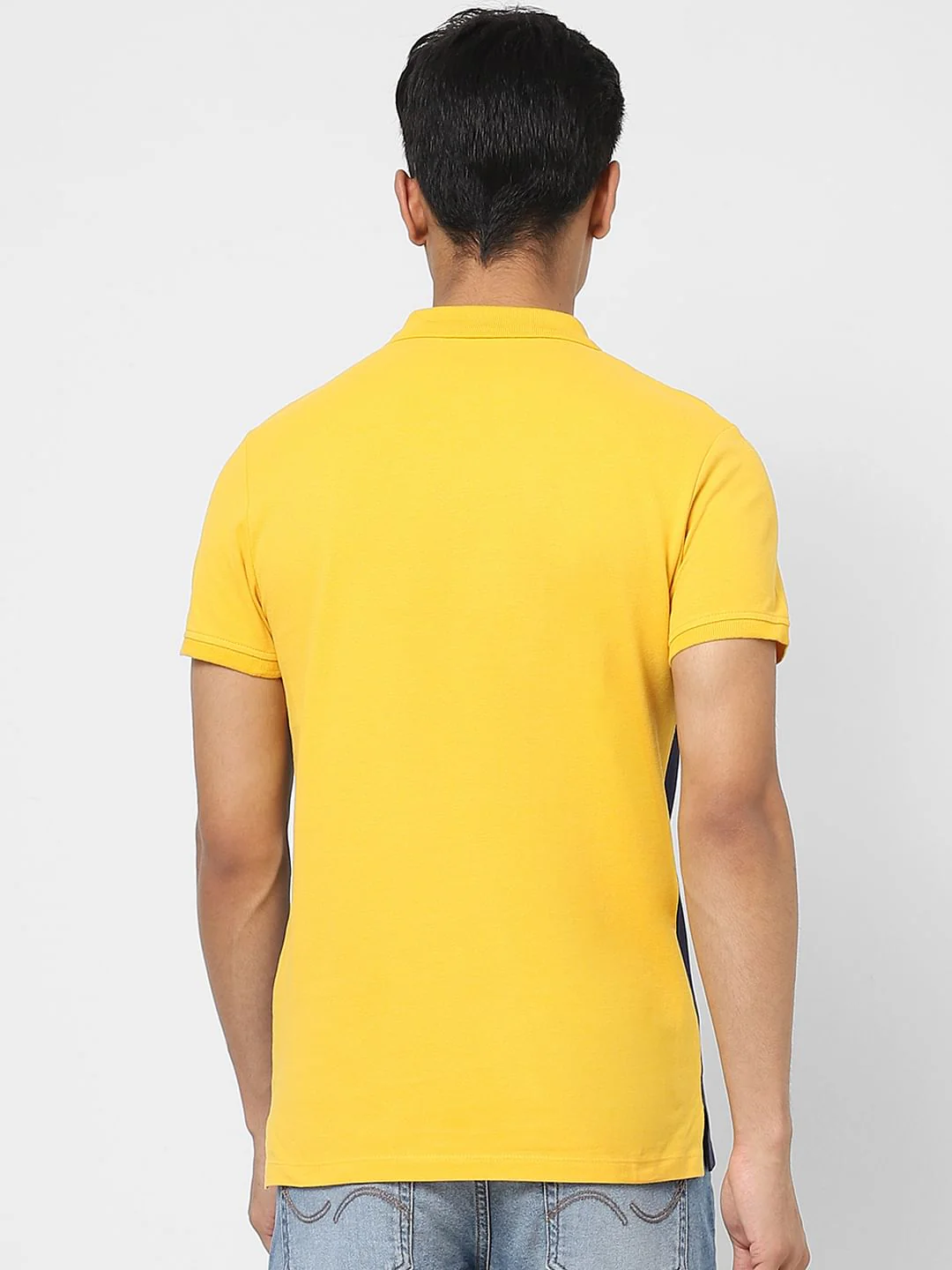Yellow Colourblocked Polo T-shirt - Image 4