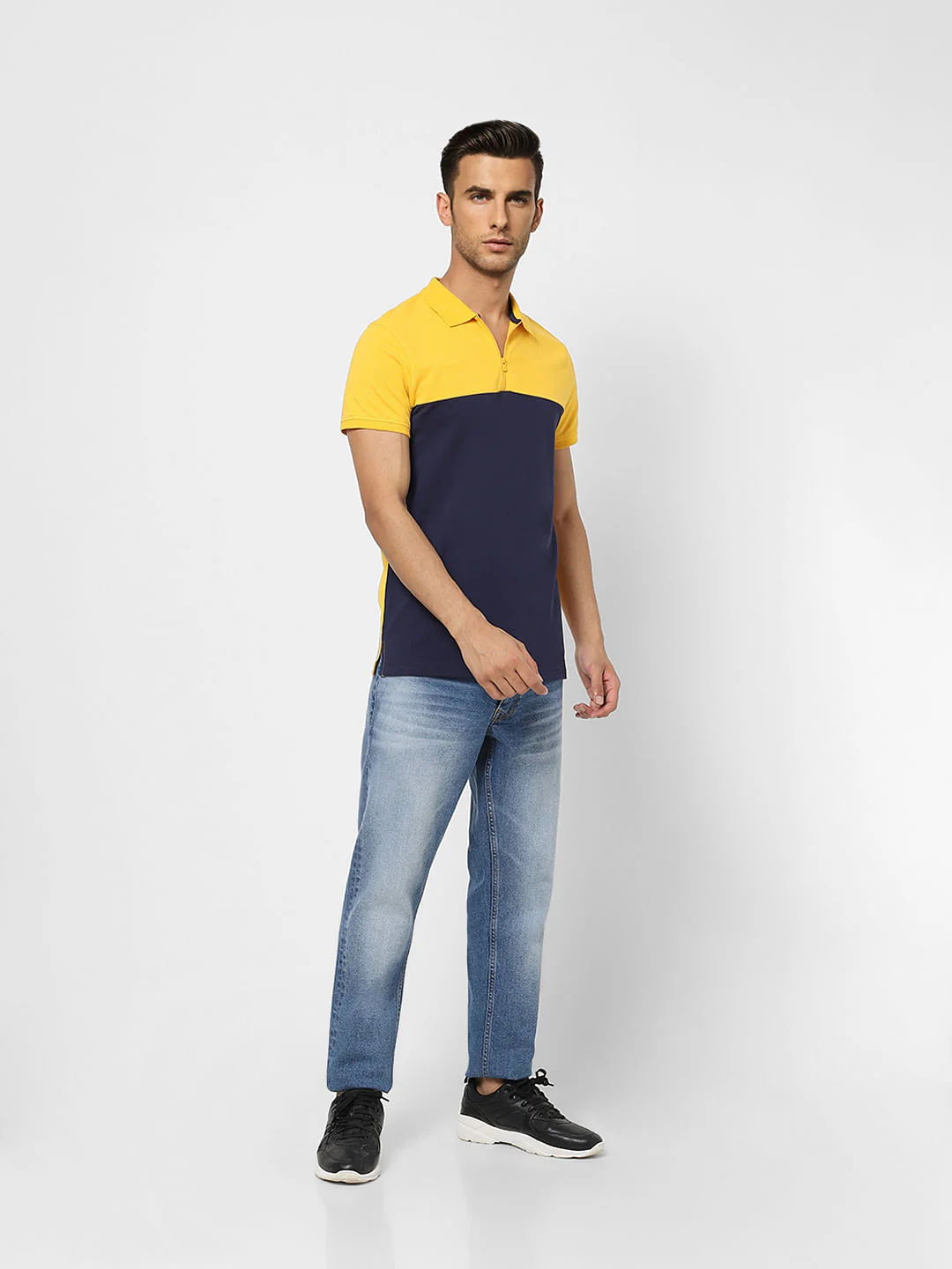 Yellow Colourblocked Polo T-shirt - Image 6
