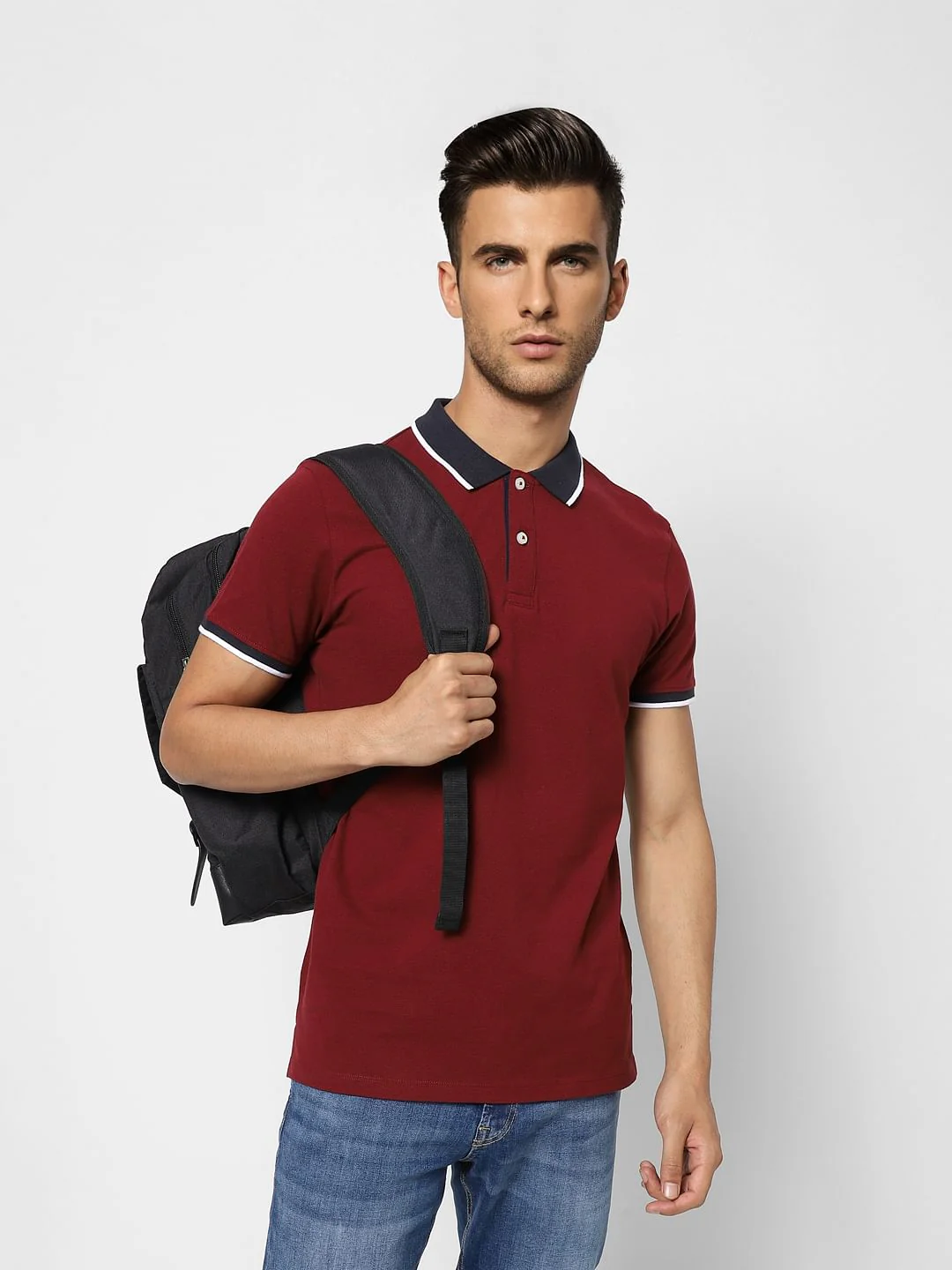 Red Contrast Tipping Polo T-shirt