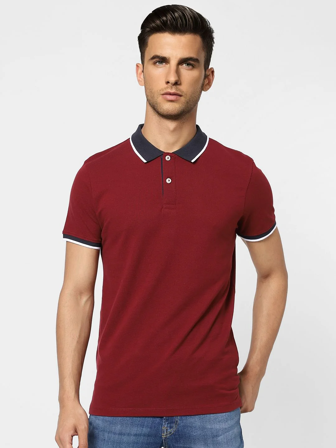 Red Contrast Tipping Polo T-shirt - Image 2