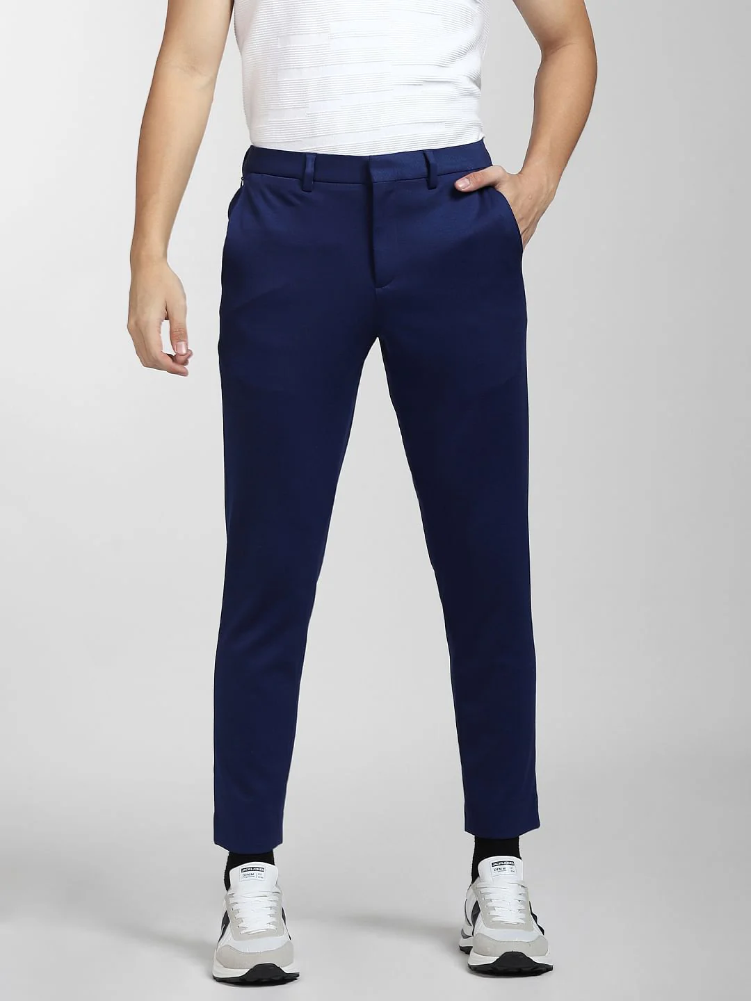 Royal Blue Mid Rise Slim Fit Trousers - Image 2